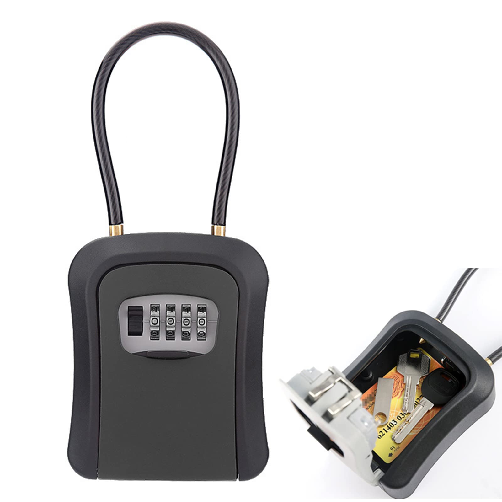 Waterproof Resettable 4-Digit Combination Key Lock Box for Door Handle - Hanging Outdoor Key Safe with Extended Shackle - Secure Storage for Home, Office, Hotels (Black) | Perfect for Spare Keys, Vacation Rentals & Emergency Access