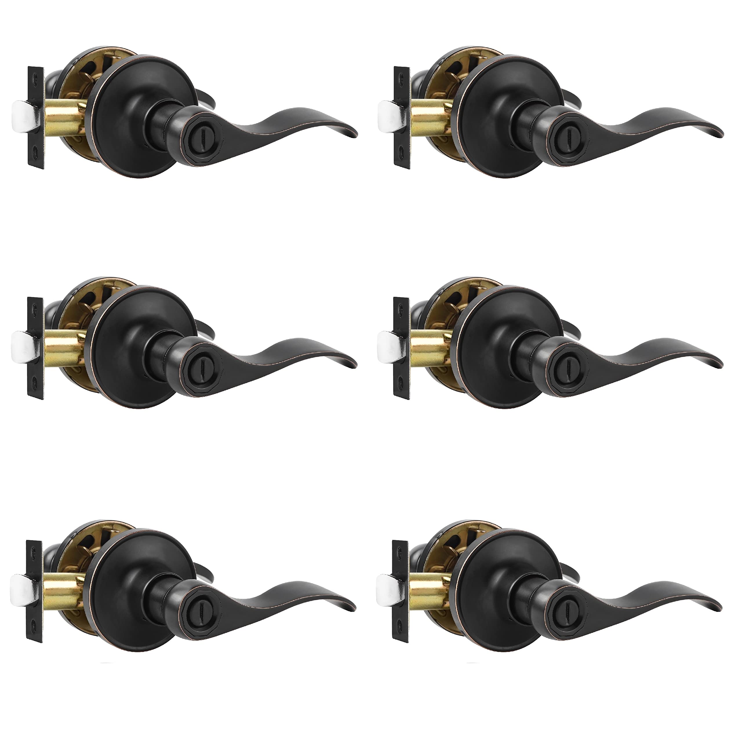 6 Pack Keyless Privacy Door Handles - Oil Rubbed Bronze Interior Door Knobs with Lock for Bathroom, Bedroom & Home Security | Easy Installation & Child Safety Locks