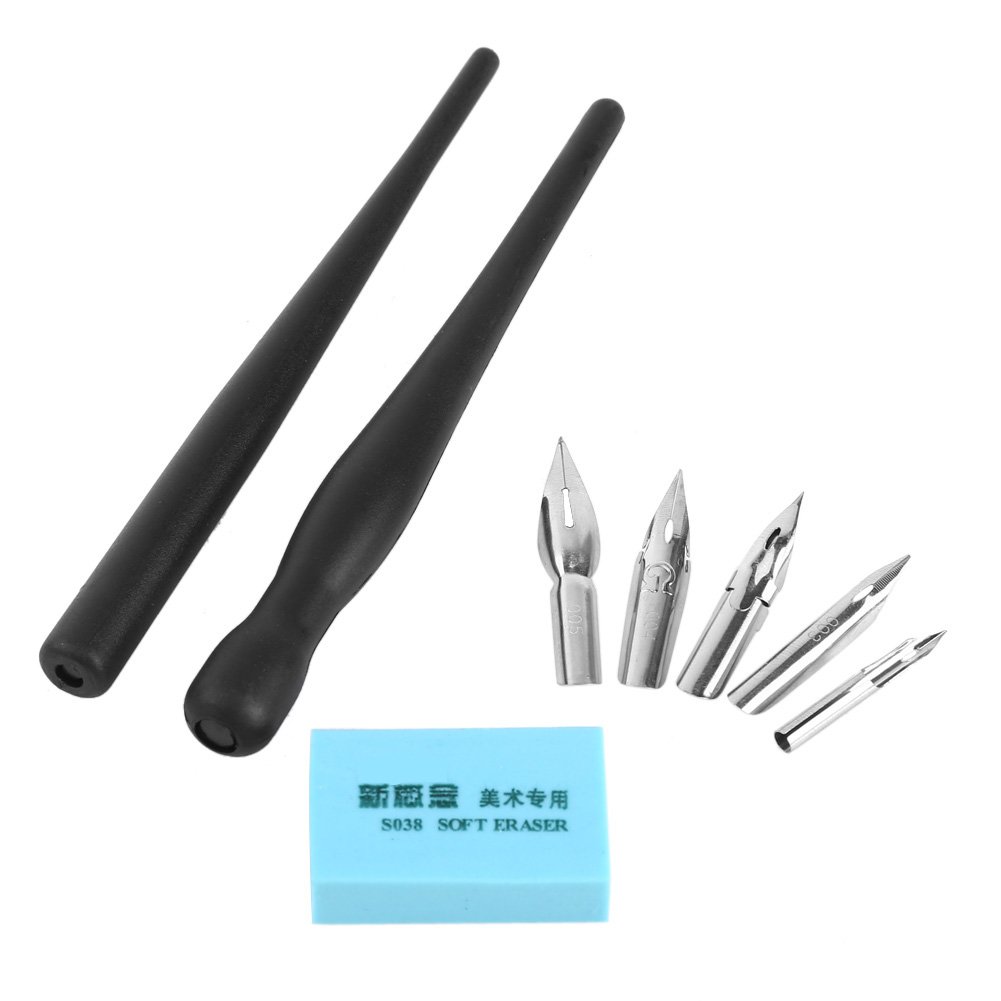 Premium Manga Drawing Dip Pen Set - 5 Nibs, 2 Holders & Eraser for Comic, Cartoon & Illustration Art - Perfect for Beginners & Professionals