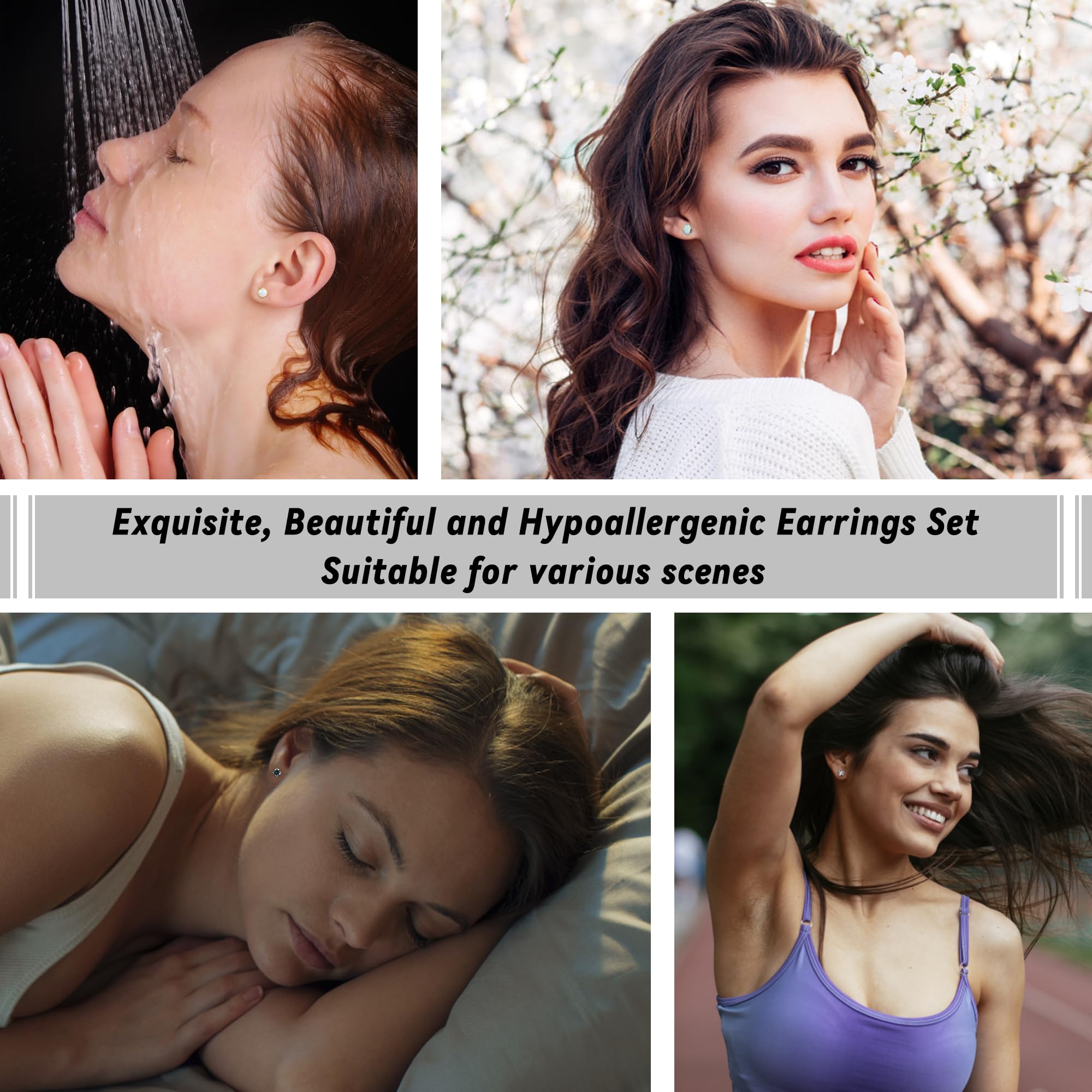 Hypoallergenic Titanium Stud Earrings for Men & Women - 20G Flat Back Opal Cubic Zirconia Cartilage Hoop Earrings for Sensitive Ears | Surgical Steel Body Jewelry for Daily Wear & Special Occasions