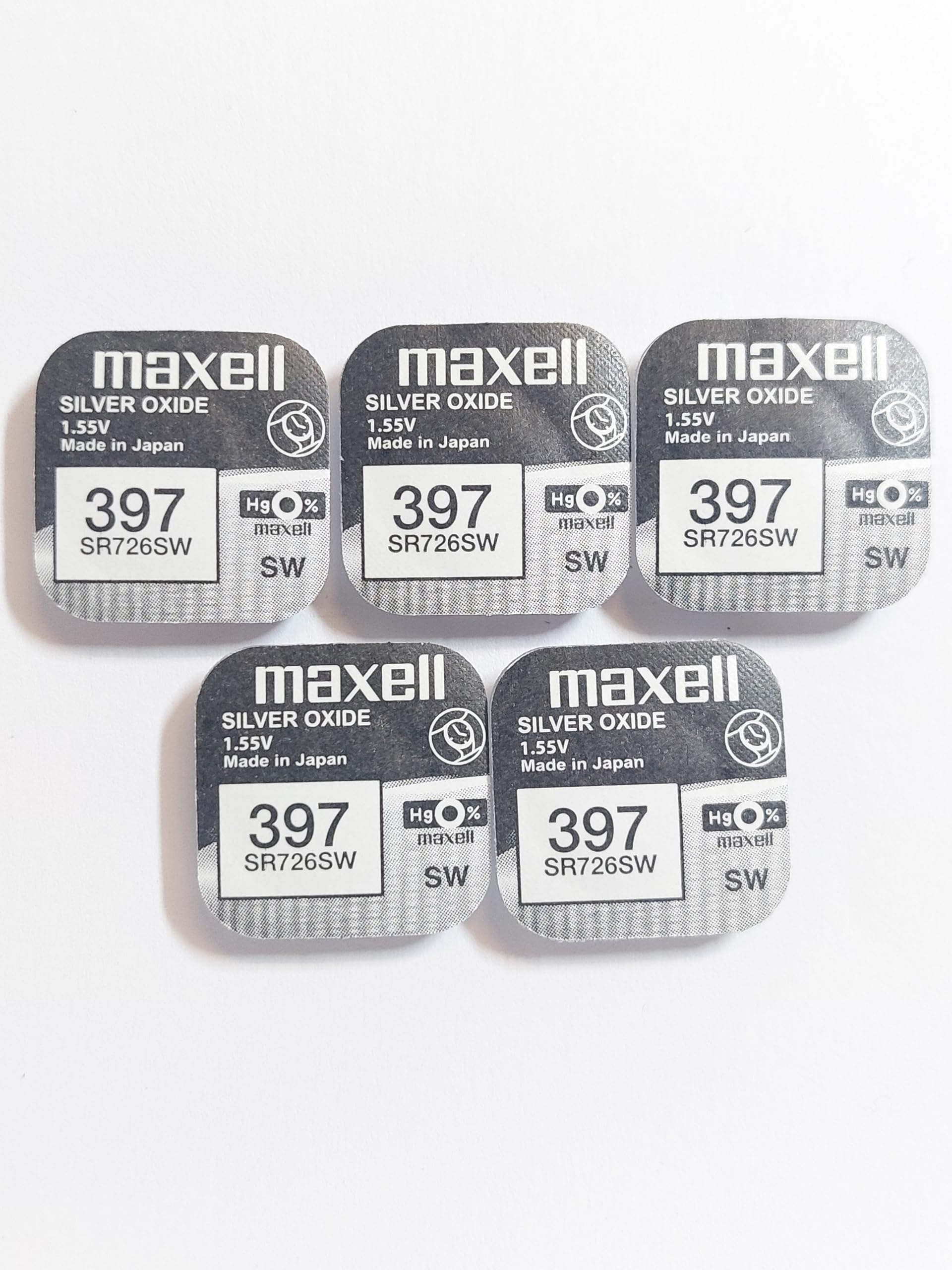 Maxell SR726SW 397 Watch Battery - 5 Pack Silver Oxide Button Cell for Watches, Calculators, and Small Electronics - Long Lasting Power for Everyday Use