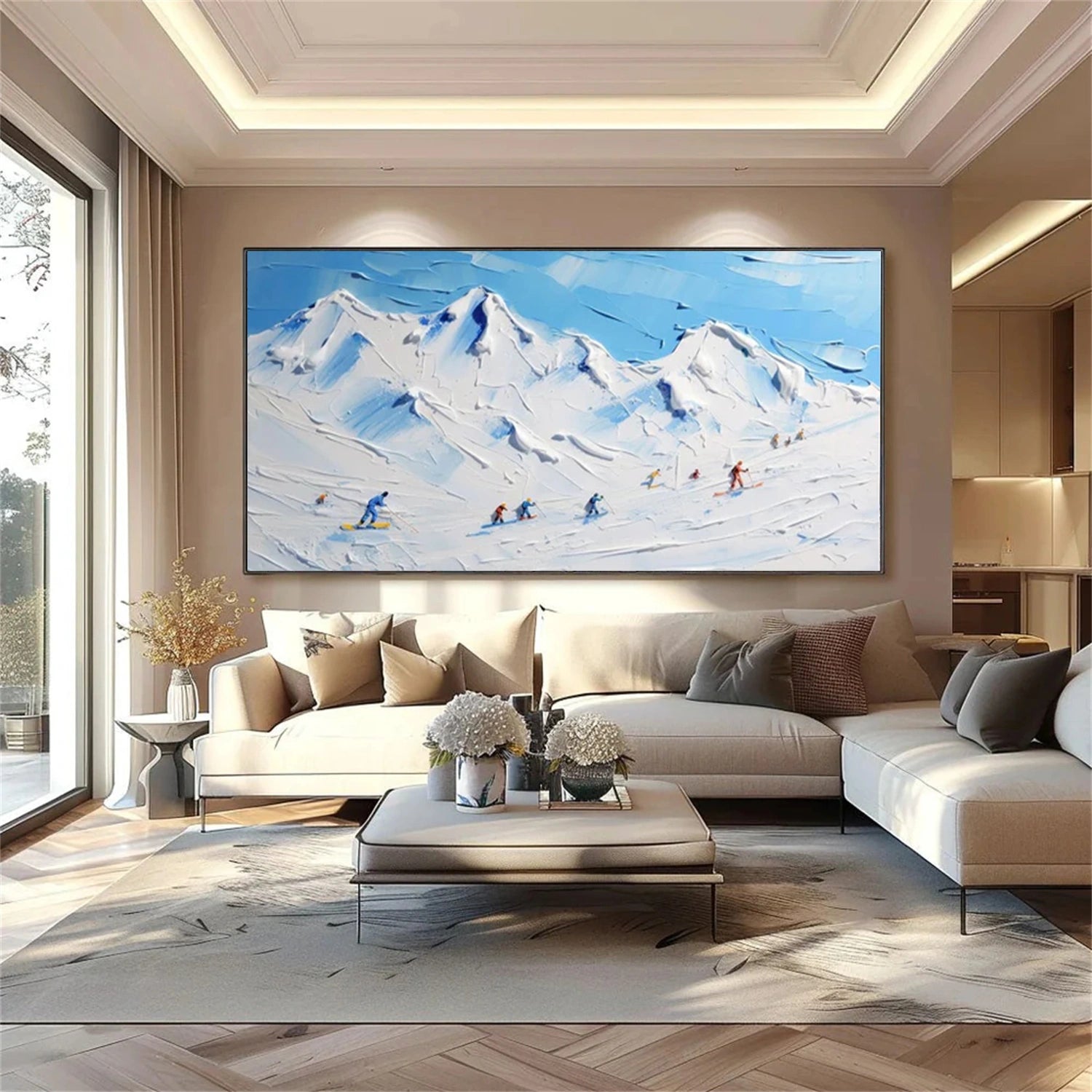 SP041 Textured Canvas Art Print - Skiing Sport Painting for Wall Decor, Perfect for Living Room, Bedroom & Office
