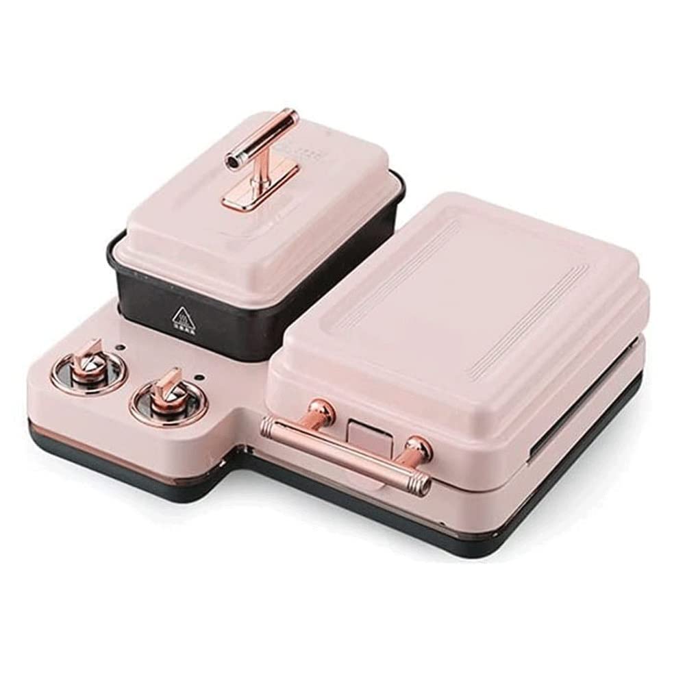 HAOSIZHEYU Sandwich Maker & Waffle Iron - 2-in-1 Non-Stick Breakfast Maker for Quick Meals, Easy to Clean - Perfect for On-the-Go Breakfast, Lunch, or Snacks (Pink) - Ideal for Home, Office, and Camping Use