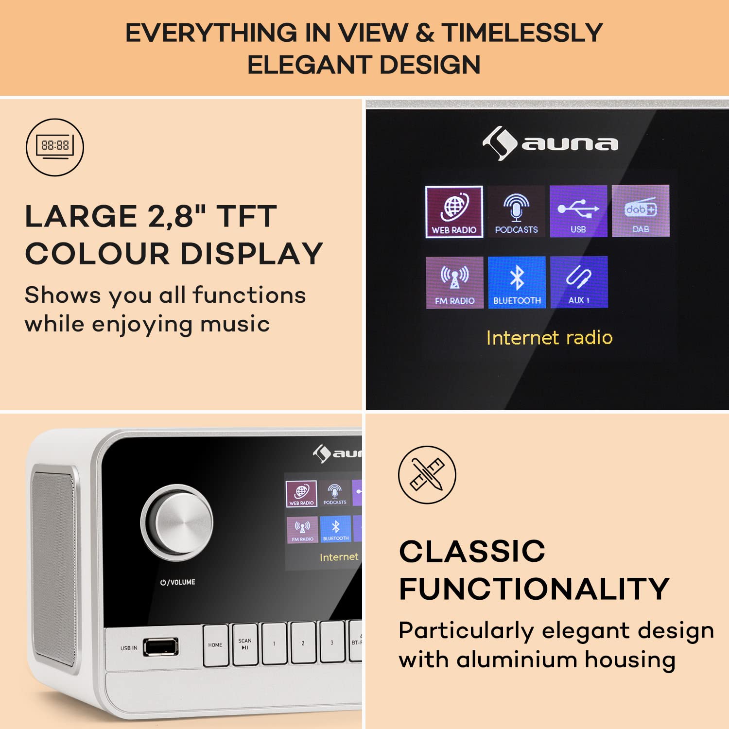 Auna Rechargeable DAB/FM Digital Radio with Bluetooth 5.0, 15W Stereo Speakers, TFT Display & Alarm Clock - Portable Wireless Radio for Home, Office, Kitchen, Travel & Outdoor Use