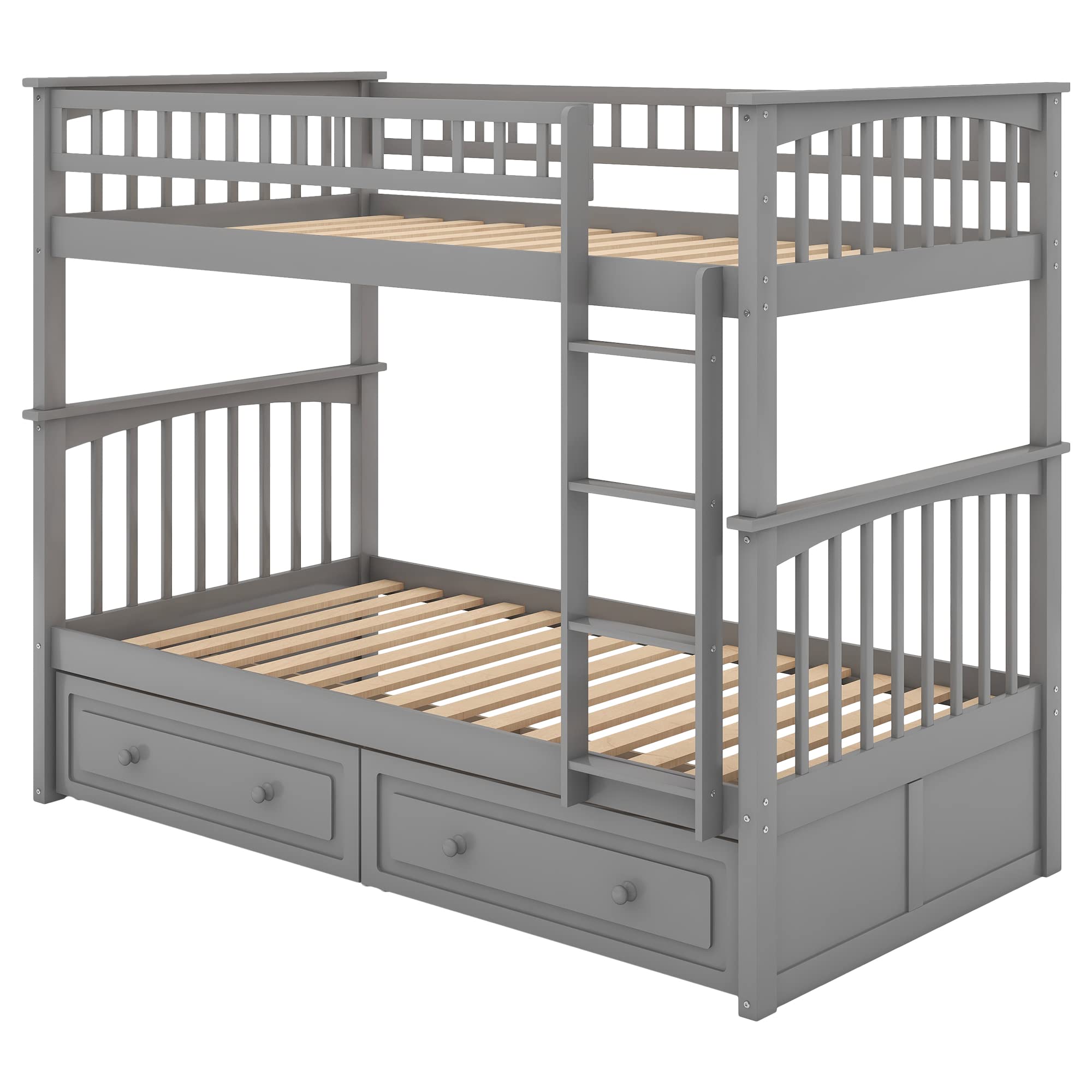 Harper & Bright Designs Twin Over Twin Bunk Bed with Storage Drawers, Solid Wood Bunk Bed Frame in Gray - Perfect for Kids' Bedroom, Guest Room & Space-Saving Solutions