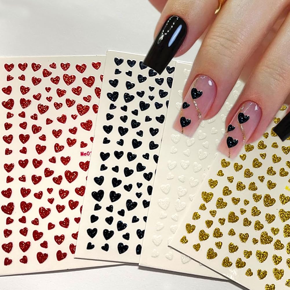 10 Sheets Heart Nail Stickers - 3D Self-Adhesive Valentines Nail Art Decals for Women & Girls | Perfect for DIY Manicures, Valentine's Day, Parties & Special Occasions