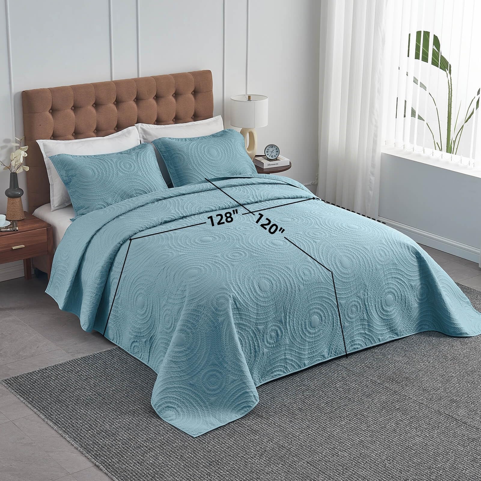 Oversized King Bedspread 128x120 Inches - Lightweight Quilt Set for Extra Tall/Wide King or California King Bed - Includes 1 Quilt & 2 Pillow Shams - Soft Blue Bedding - Perfect for Master Bedrooms, Guest Rooms & Luxury Hotels