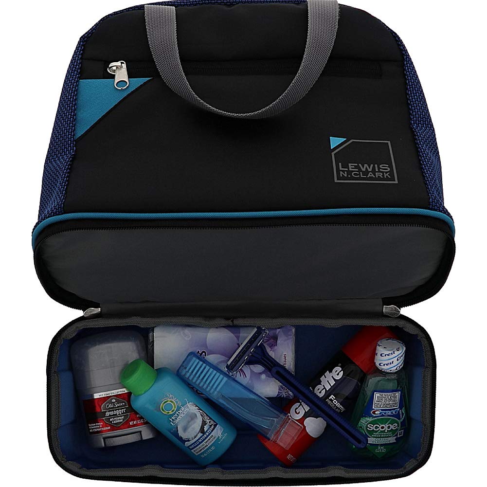 Lewis N. Clark Deluxe Travelflex Toiletry Kit - Waterproof Makeup Bag & Shower Caddy Organizer for Travel - Perfect for Luggage, Carry-On or Suitcase (Blue) - Ideal for Business Trips, Vacations & Gym Use