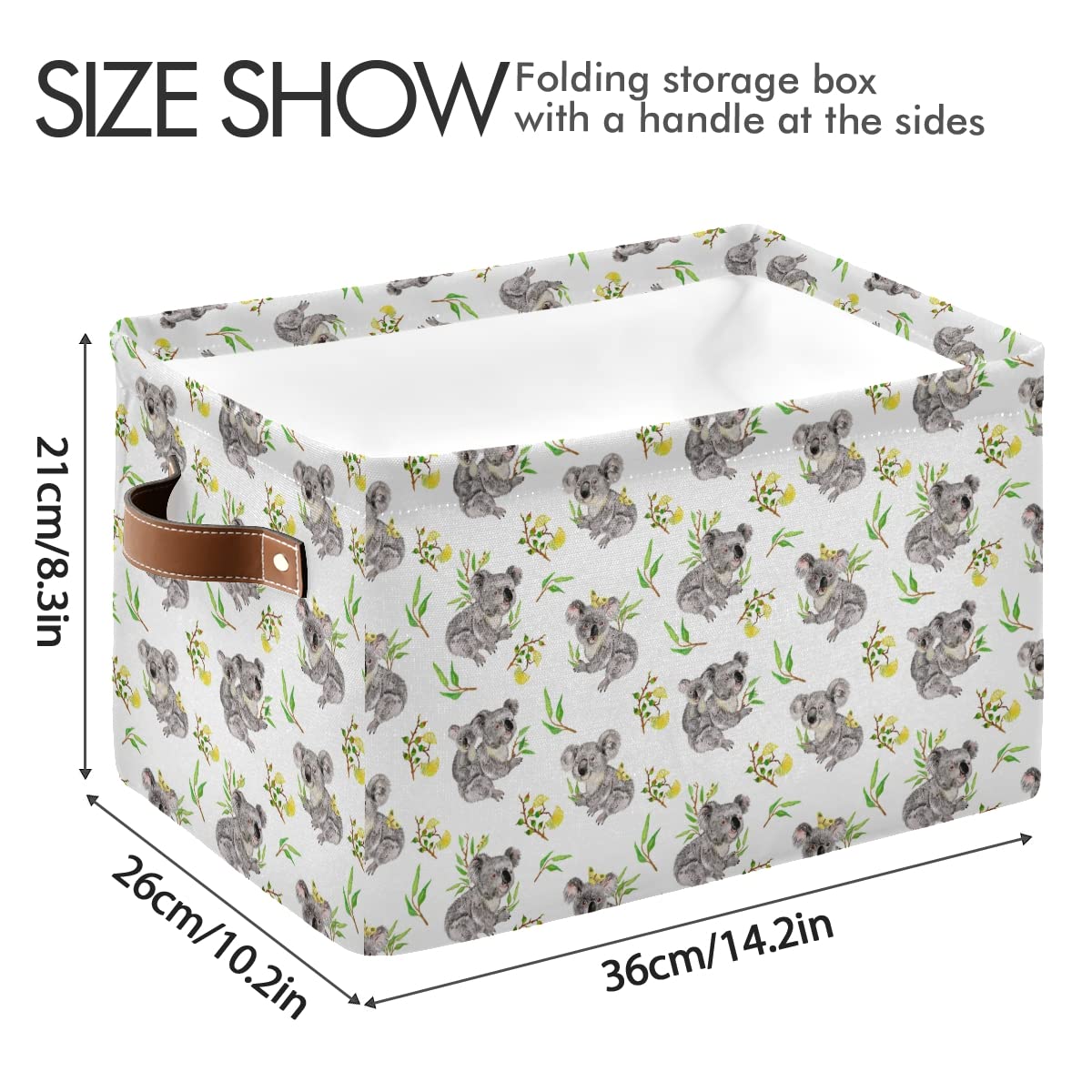Foldable Fabric Storage Bins with Koala & Flower Design - Large Capacity Closet Organizers with Reinforced Handles (2-Pack) | Perfect for Bedroom, Closet, Nursery & Office Organization