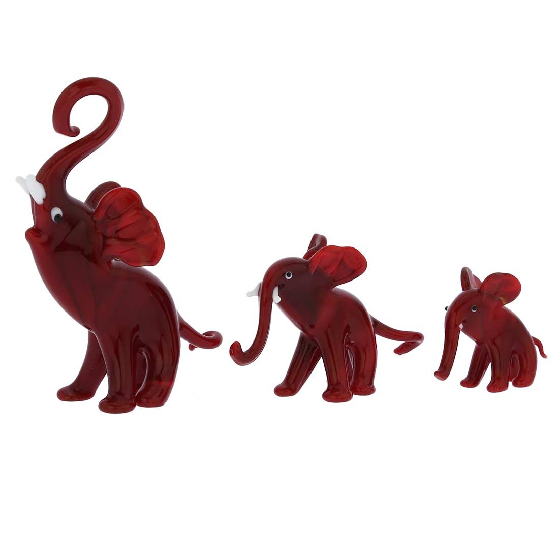 Authentic Murano Glass Elephant Family Sculpture - Handmade in Venice, Italy - Vibrant Red Art Piece for Home Decor & Gift Giving