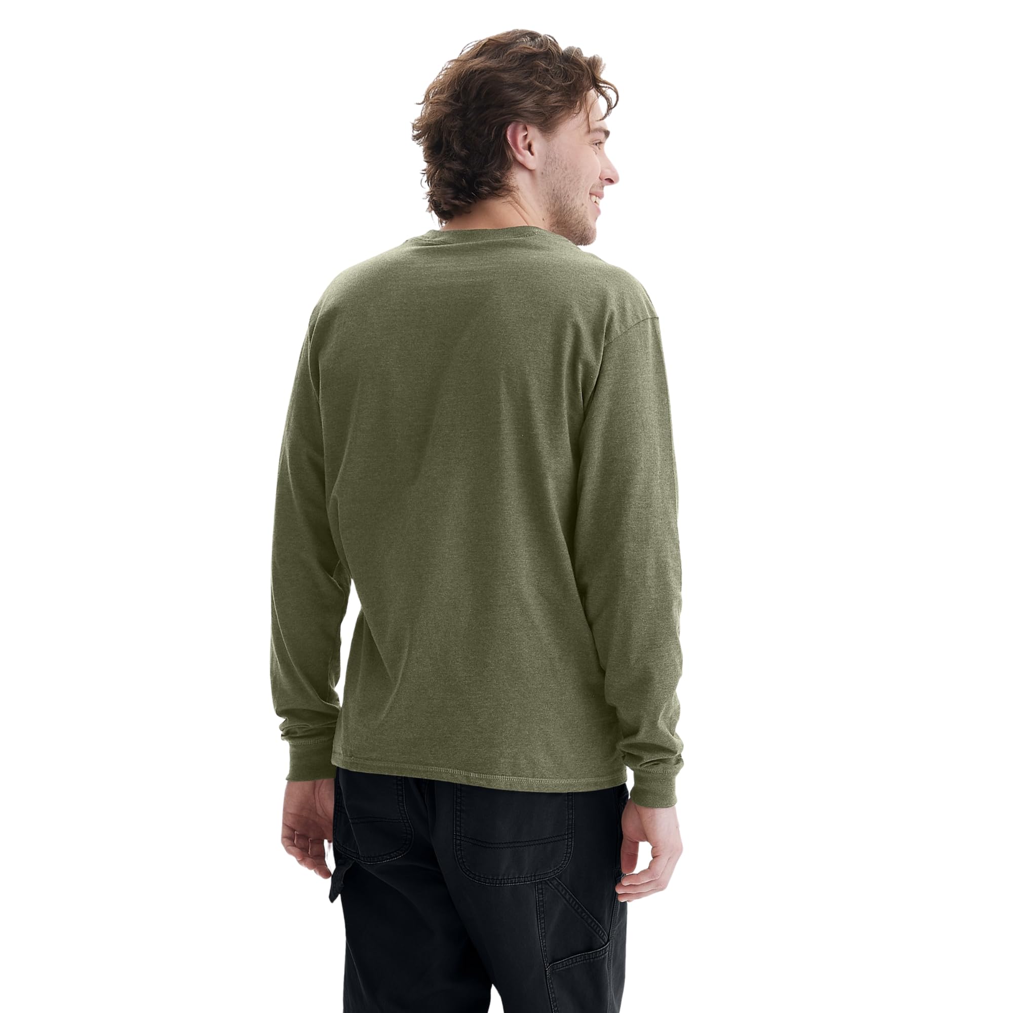Hanes Men's Beefy-T Long Sleeve Cotton Henley Shirt - Soft Breathable Casual Wear for Everyday Comfort & Layering
