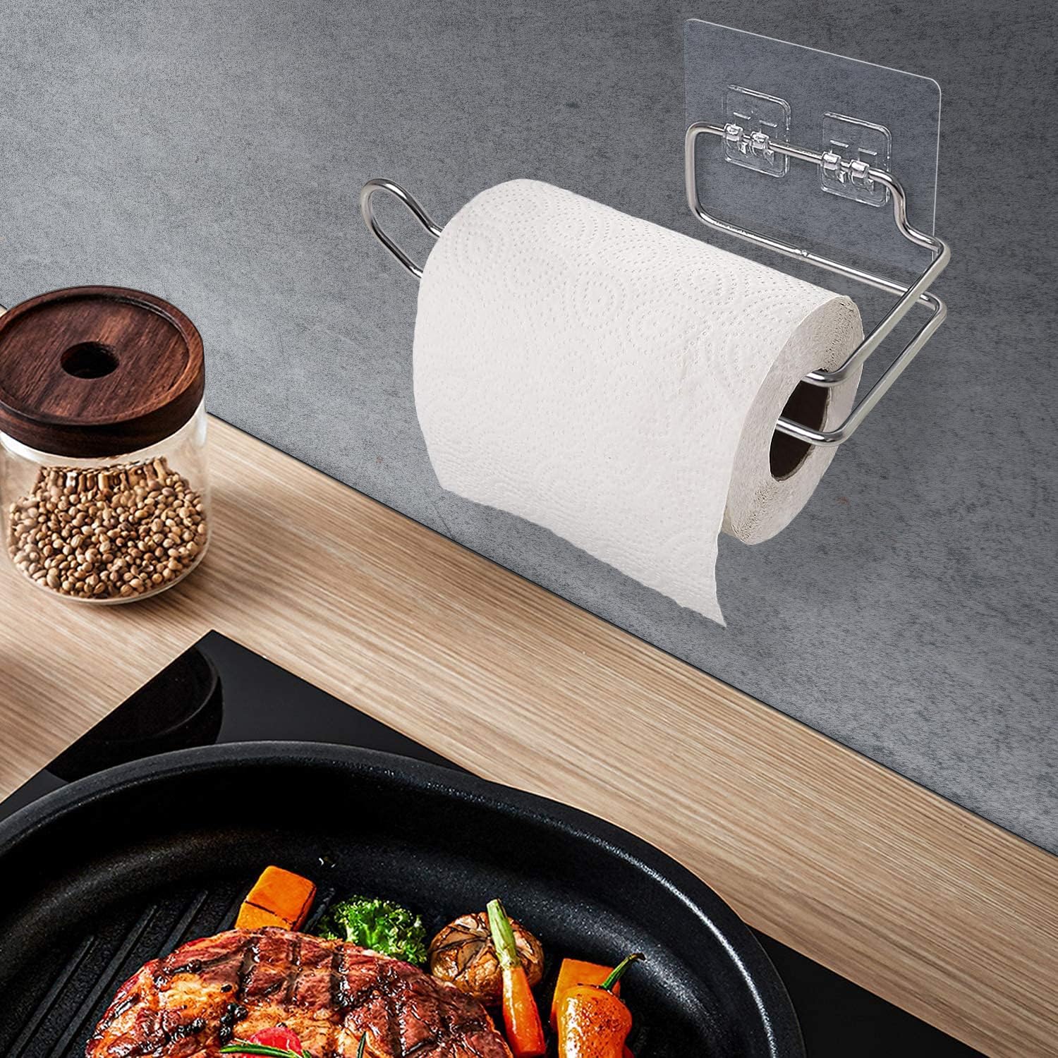 Stickzy 1PC Small Stainless Steel Self-Adhesive Toilet Paper Holder - No Drill Bathroom & Kitchen Towel Roll Hanger - Space Saving Storage Rack for Tissue, Paper Towels (Perfect for Apartments, RVs, Dorms)