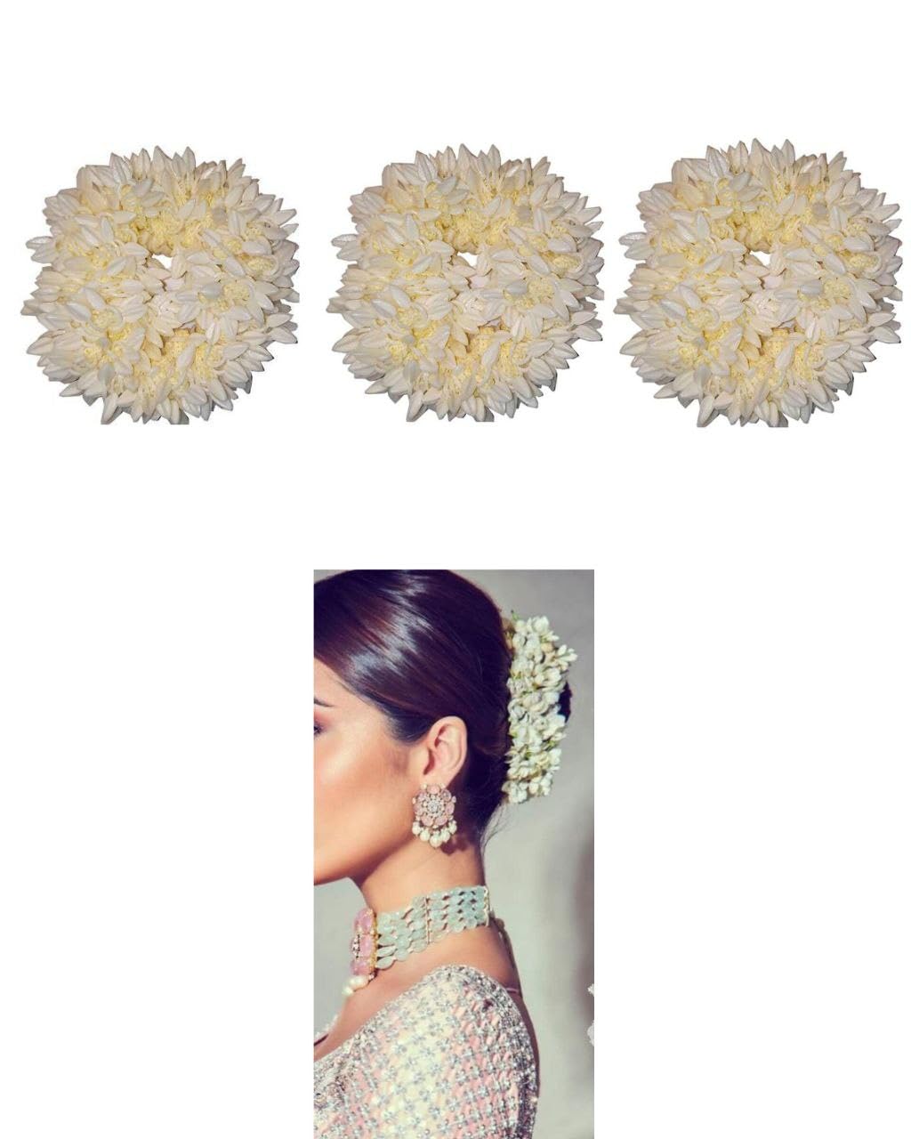 3 Pcs Mogra Scented Hair Bands & Gajra Set for Women & Girls - Perfect for Weddings, Parties & Special Occasions - Floral Hair Accessories for Indian & Ethnic Hairstyles (Pack of 3)