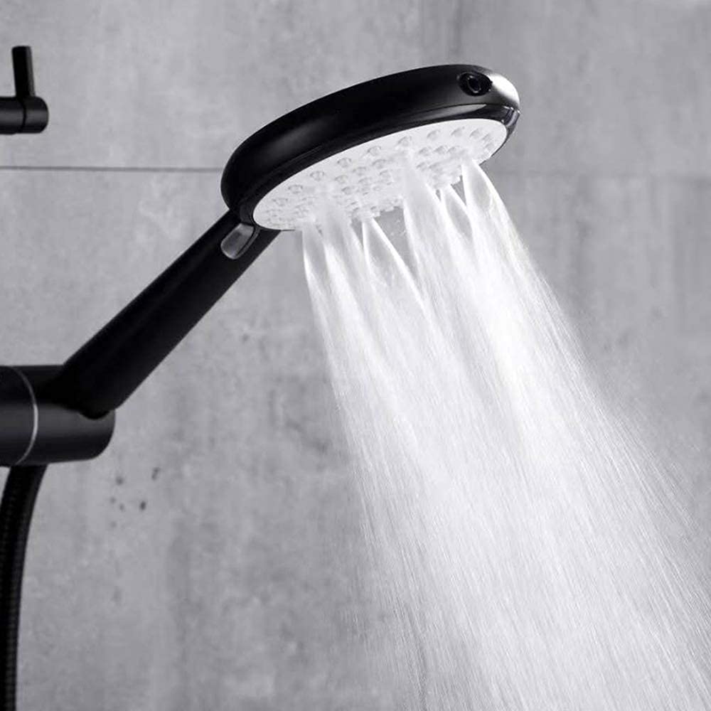CHLDDHC Black and Red Rain Mixer Shower Set with Round Shower Head, Hand Shower & Tub Faucet - Modern Bathroom Fixture for Spa-Like Shower Experience