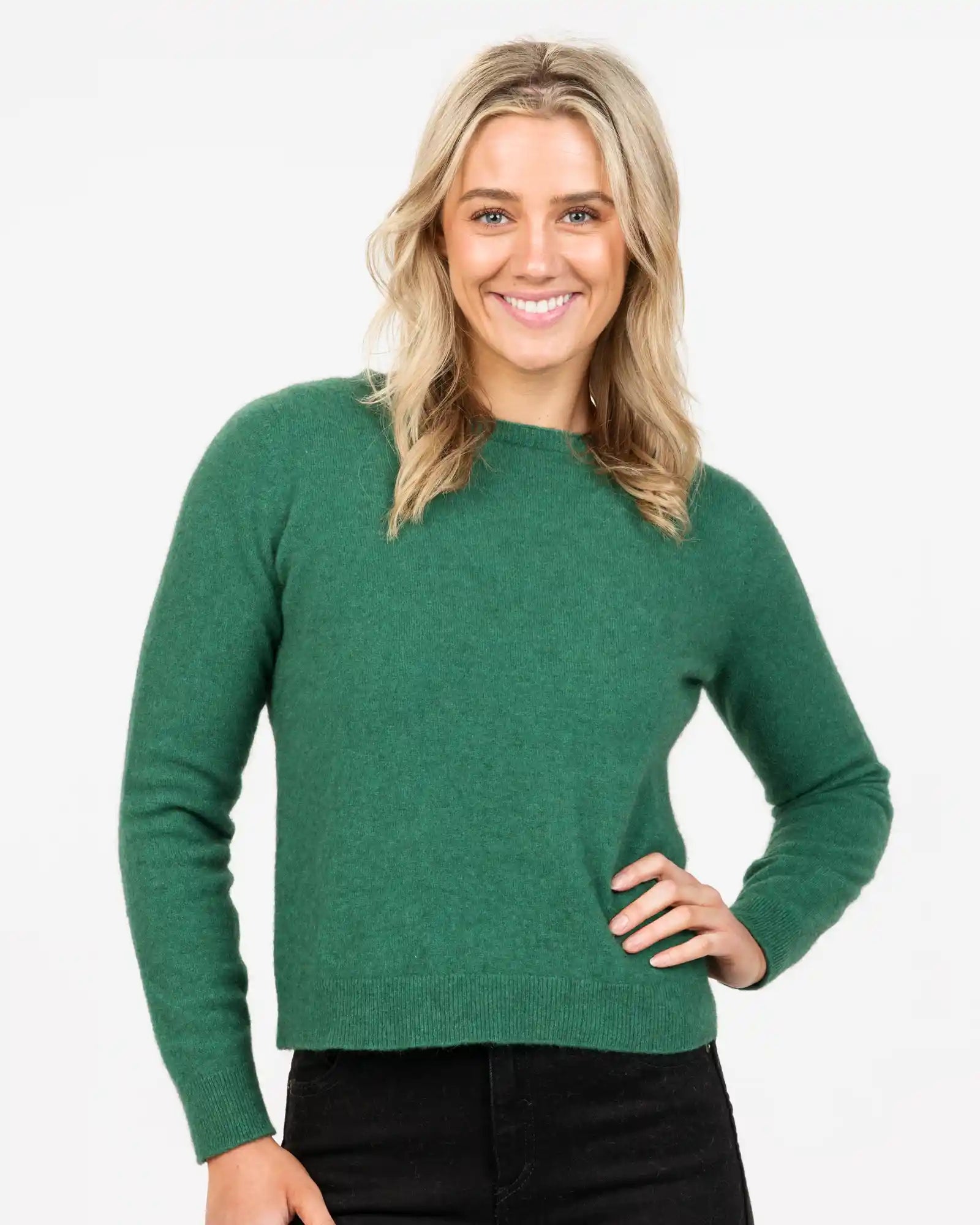 Deep Sage Women's Cropped Crew Neck Sweater - Soft Knit Pullover for Fall & Winter - Casual Office Wear & Weekend Outfits | NB870