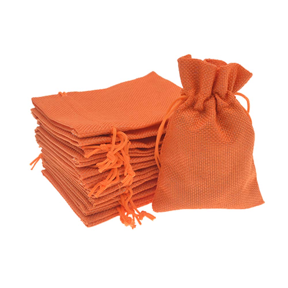 50Pcs Orange Jute Drawstring Burlap Gift Bags 5.9 x 7.5 Inch - Halloween Party Favors, Treat Bags, Candy Pouches for Jewelry, Wedding, Baby Shower & DIY Crafts