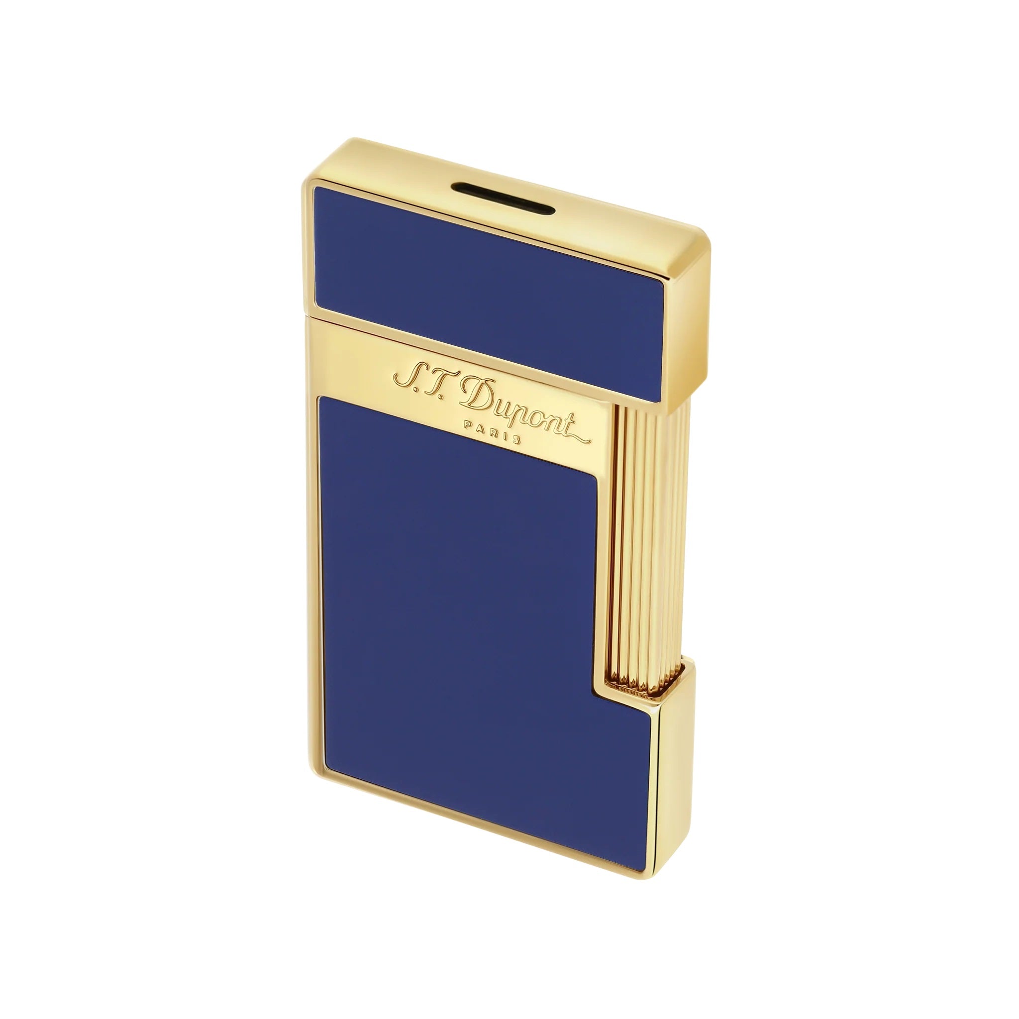 S.T. Dupont Slimmy Blue Lacquer & Gold Luxury Lighter - Premium Windproof Flame for Cigars, Candles & Outdoor Use