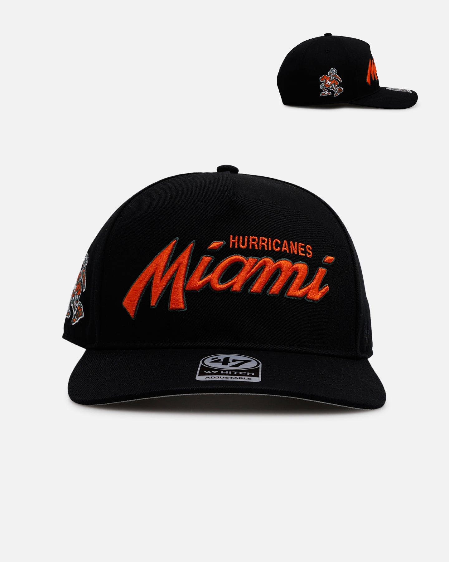 47 Brand Miami Hurricanes 'Black Dome Script' Snapback Hat - Adjustable 47 Hitch Back Closure - Official NCAA College Team Cap for Men & Women - Perfect for Game Day, Sports Events and Streetwear Fashion