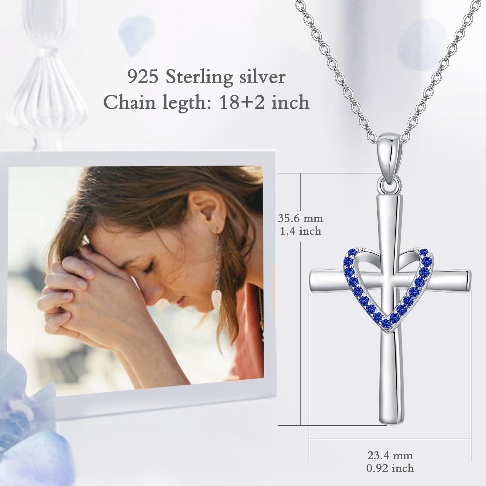 925 Sterling Silver Birthstone Cross Pendant Necklace for Women - Christian Jewelry Gift for Her, Daughter, Wife | Perfect for Christmas, Birthday & Special Occasions