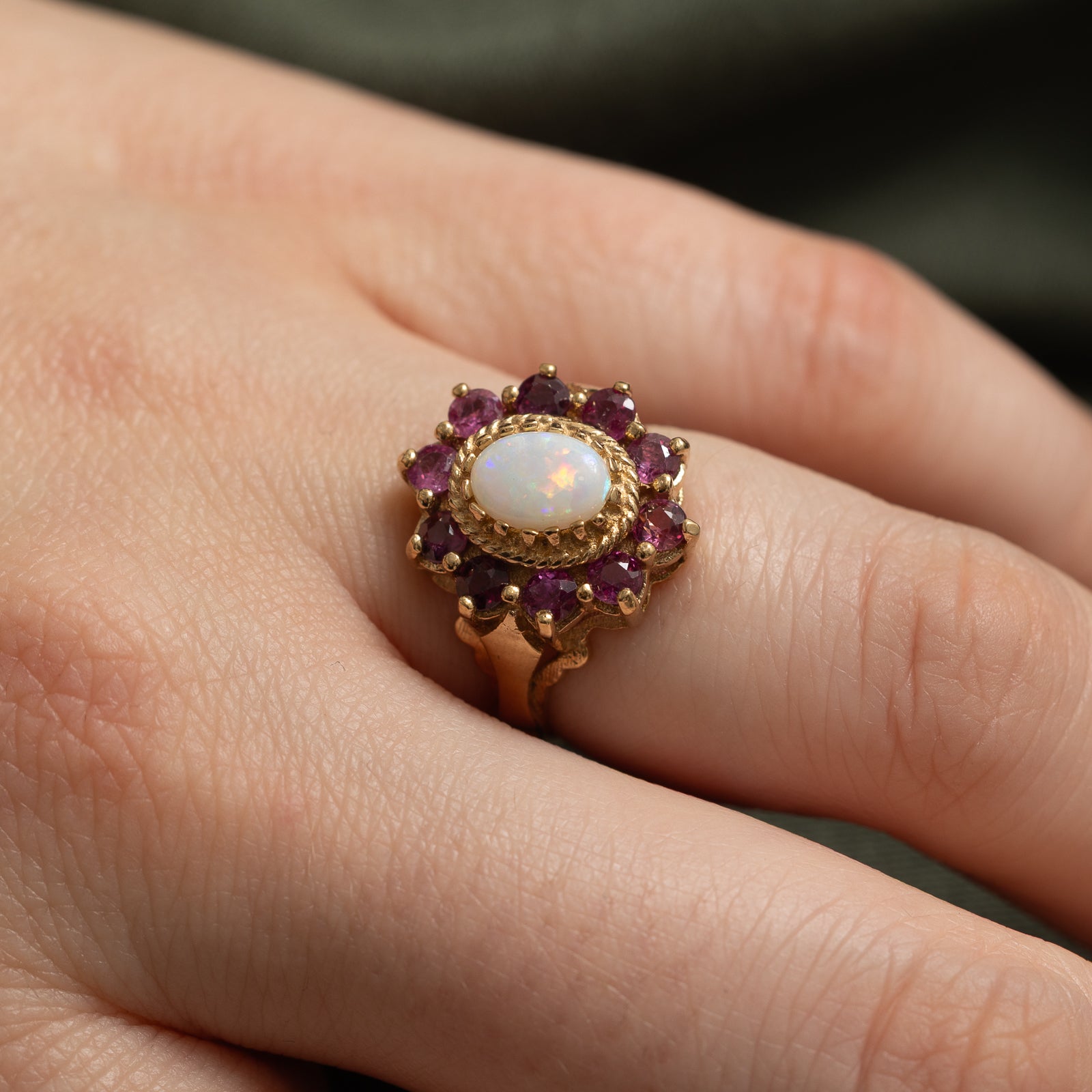 Opal & Ruby Cocktail Ring - 1.42 Carat Total Weight (CTW) - Size 5 - Elegant Floral Design for Women - Perfect for Parties, Weddings & Special Occasions
