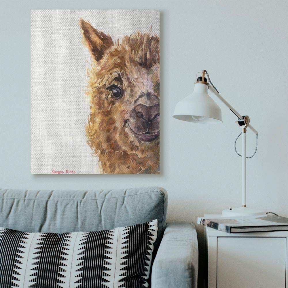 Stupell Industries Baby Llama Head Watercolor Painting Wall Art - Nursery Decor, Kids Room, Baby Shower Gift