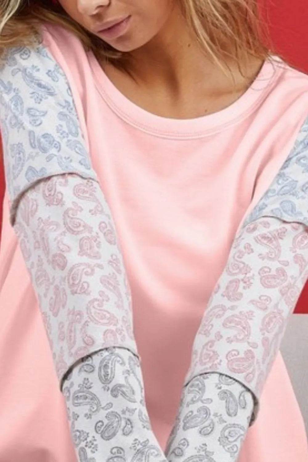 BiBi French Terry Paisley Triblend Color Block T-Shirt - Soft & Stylish Women's Casual Top for Everyday Wear