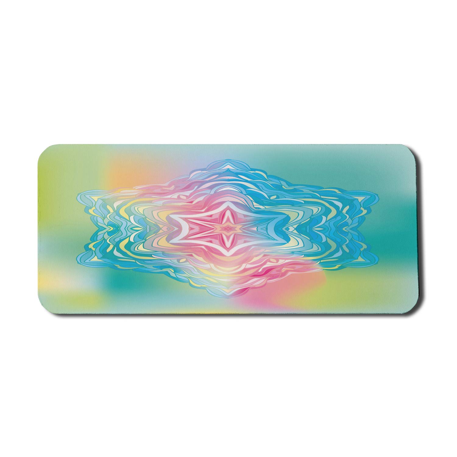 Ambesonne Mandala Computer Mouse Pad - Psychedelic Liquid Floral Design in Soft Blue & Pink, Non-Slip Rubber Base, Extra Large 35