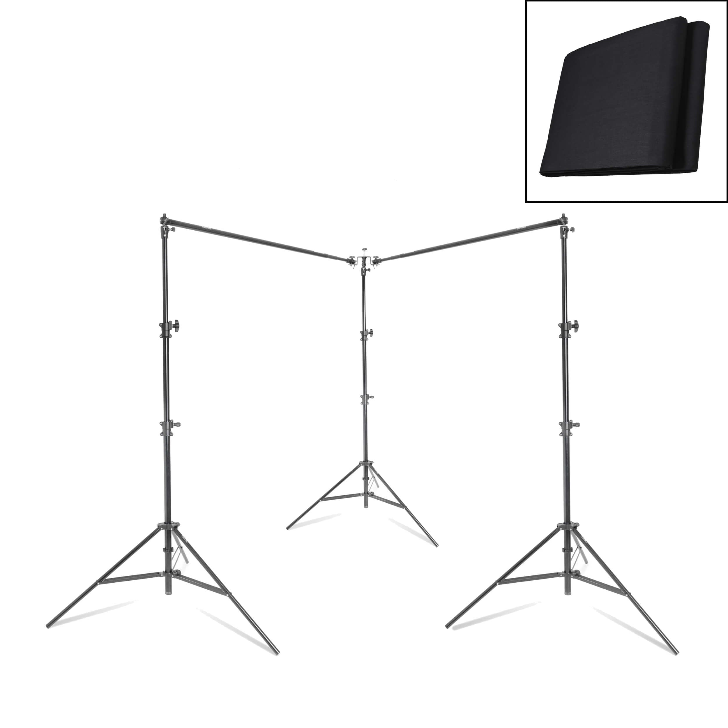 3x6m Black Cotton Muslin Photography Backdrop with Stand - Perfect for Studio Portraits, Product Shoots, and Event Decorations
