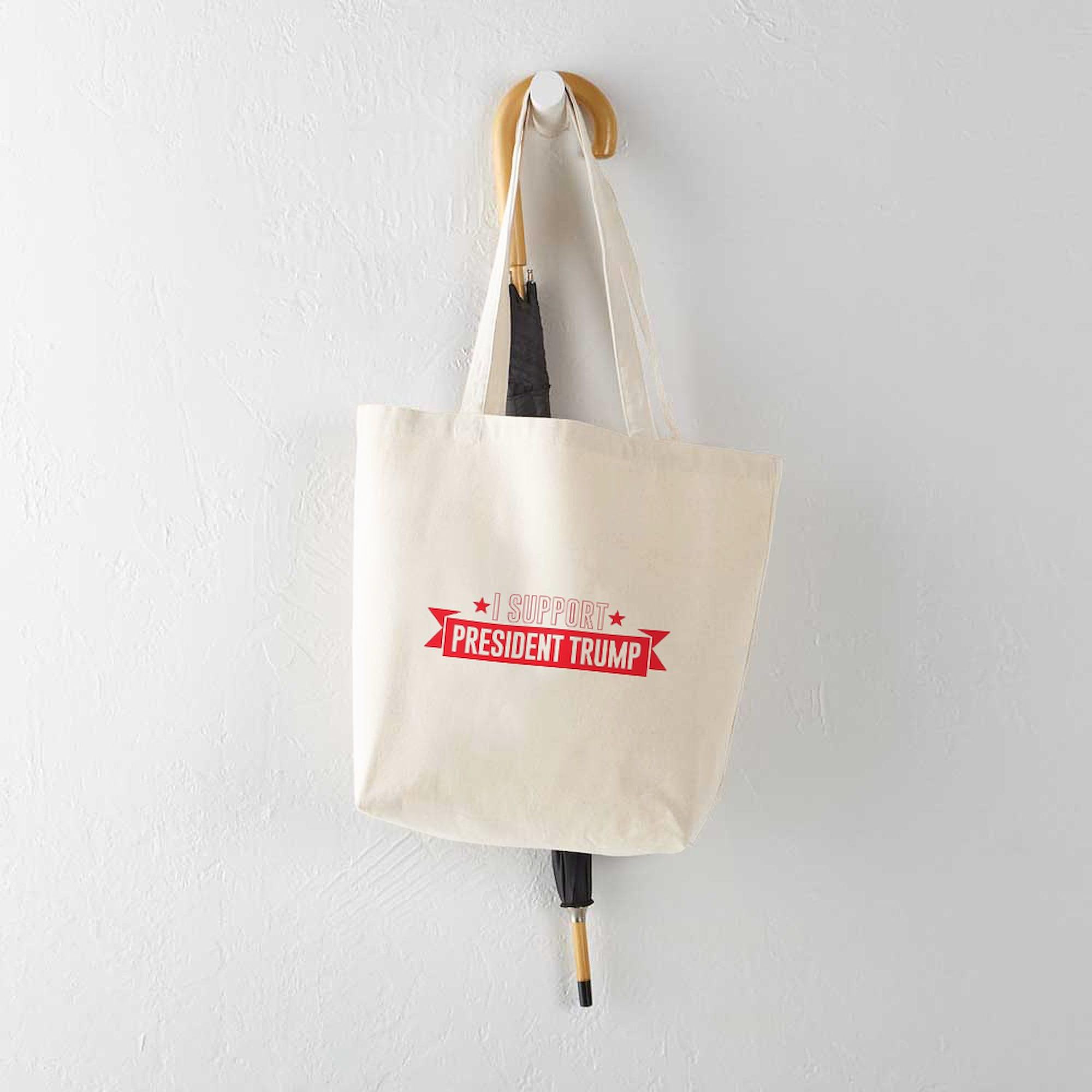 Trump 2024 Tote Bag - Natural Canvas Reusable Shopping Bag with 'I Support President Trump' Print - Eco-Friendly Grocery Bag for Political Rallies, Beach Trips & Daily Use