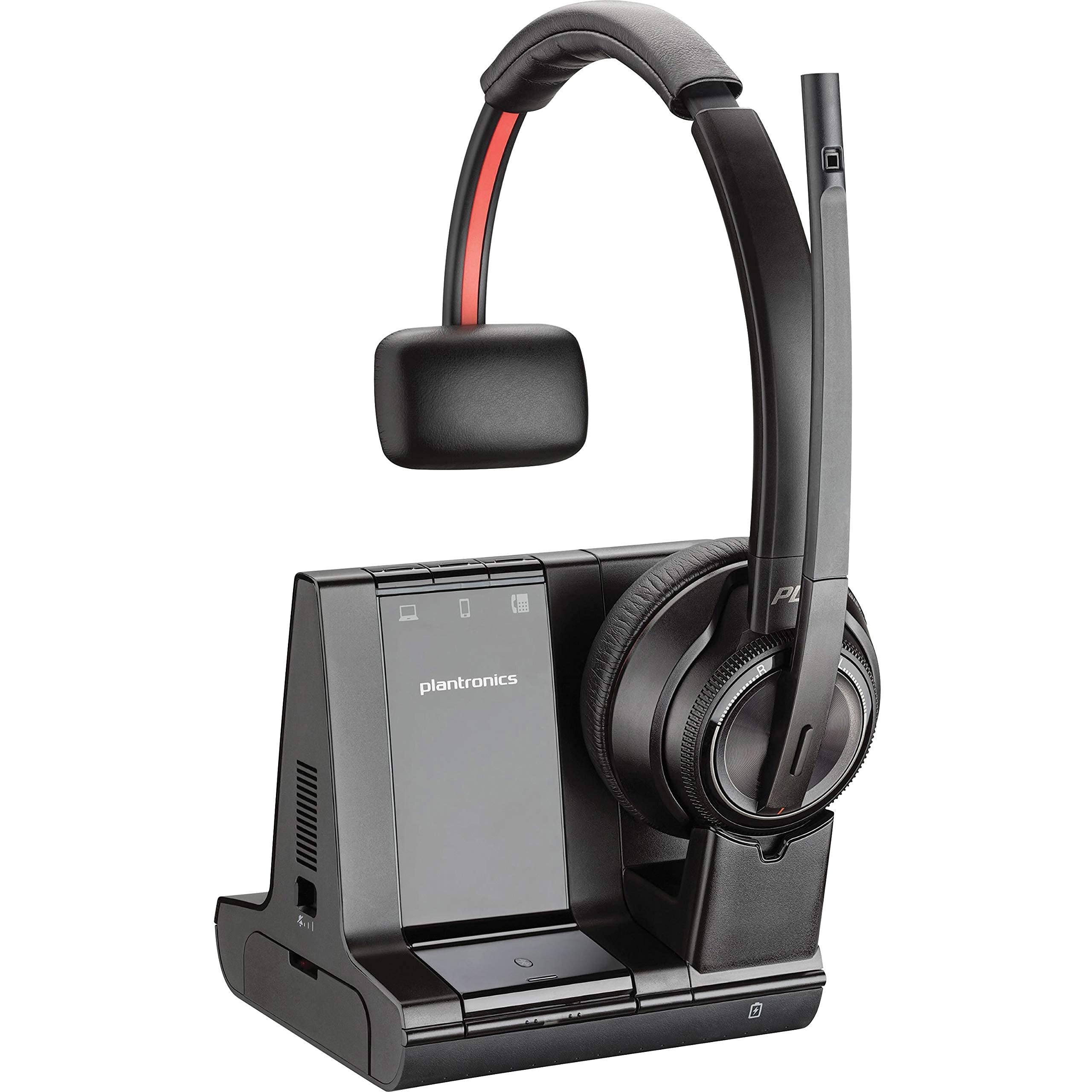 Plantronics Savi 8200 Series Wireless DECT Headset System - Black (Renewed) | Noise Cancelling Office Headset for Business Calls & Remote Work | Compatible with PC, Mac, VoIP & Desk Phones