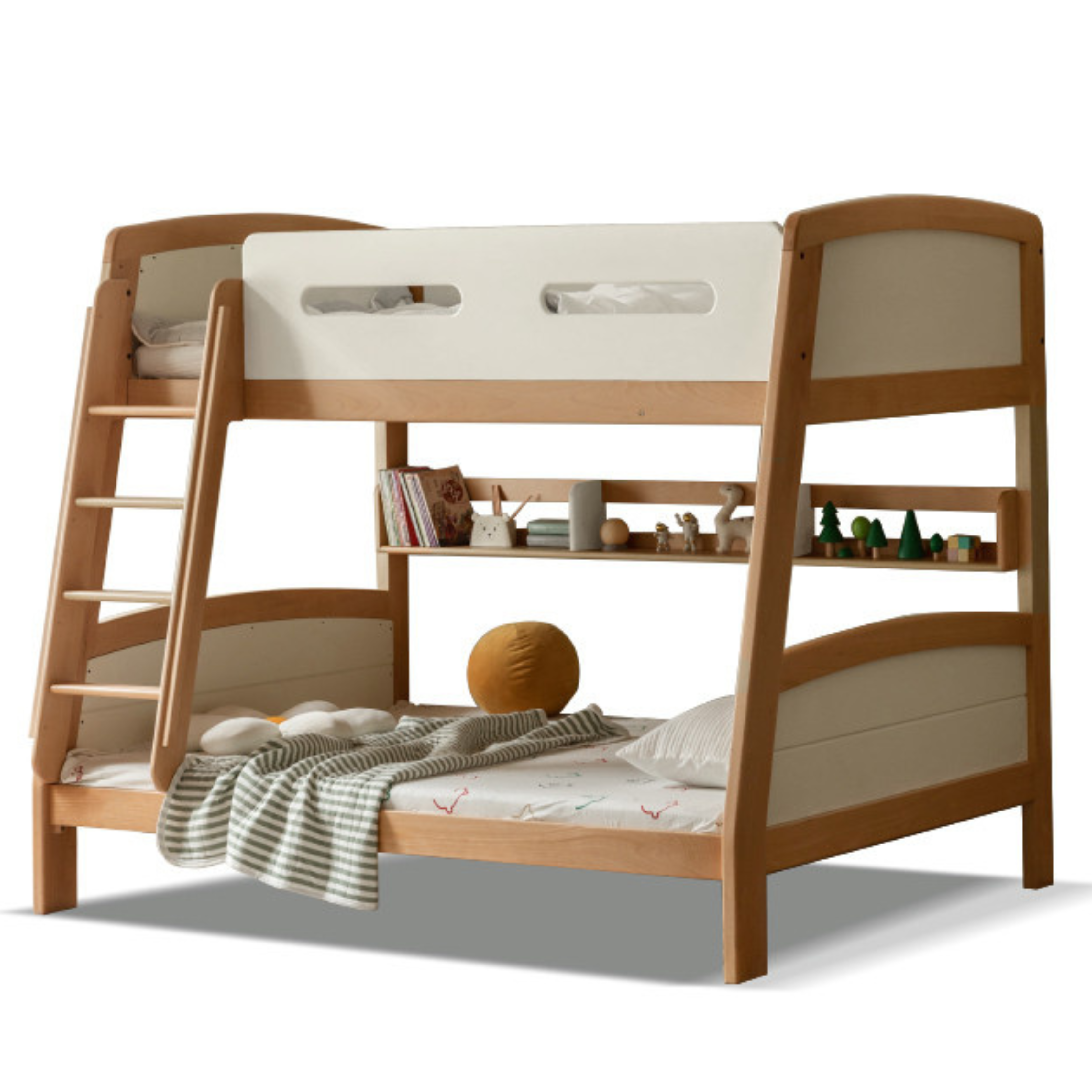 out of stock Creamy - natural color Children's bunk bed + bookshelf