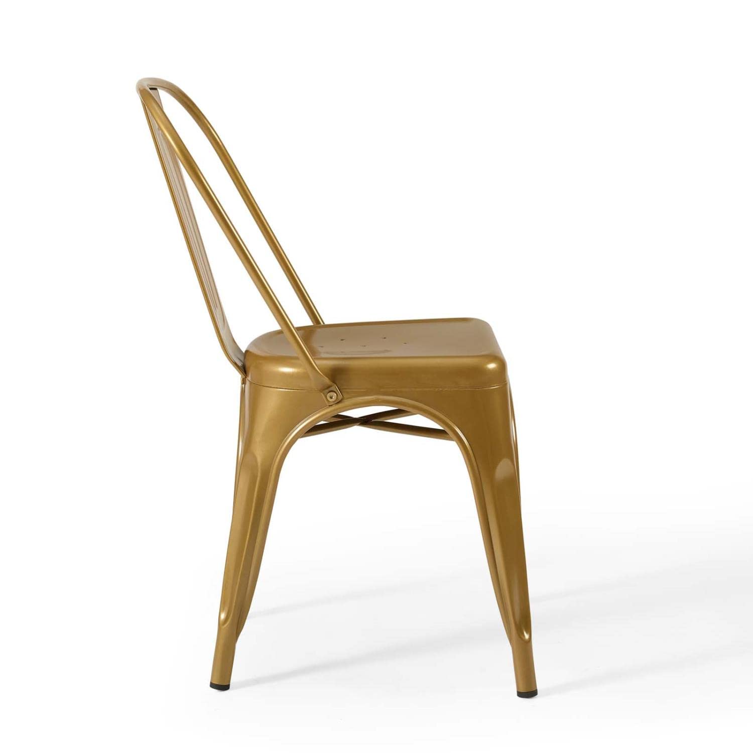 Modway Promenade Industrial Modern Steel Metal Bistro Dining Chairs in Gold - Set of 2 | Stylish Bar Stools for Kitchen, Cafe & Restaurant | Durable Metal Chairs for Indoor & Outdoor Use