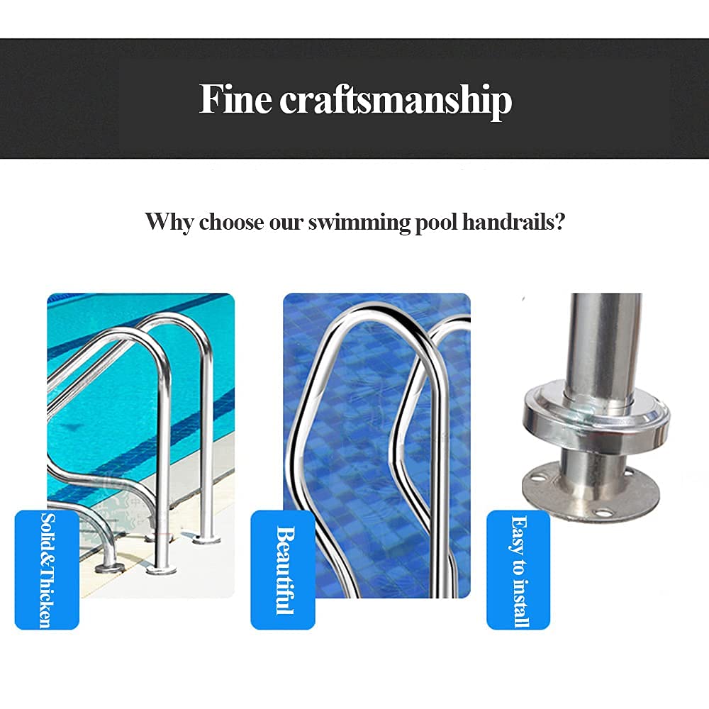 Stainless Steel Swimming Pool Handrails - Quick Install Non-Slip Safety Railings for Inground Pools | Durable Pool Ladder Handholds for Elderly & Kids Safety
