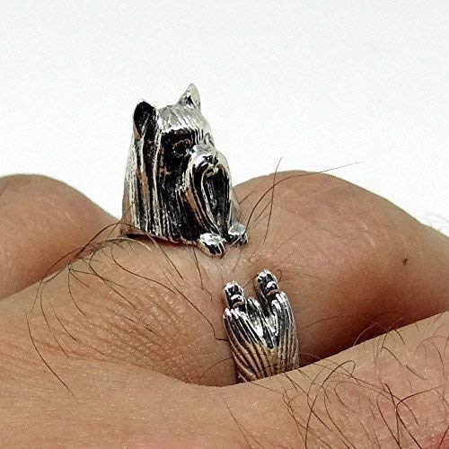 Oxidized Sterling Silver Silky Terrier Dog Ring - Adjustable Pet Jewelry for Dog Lovers