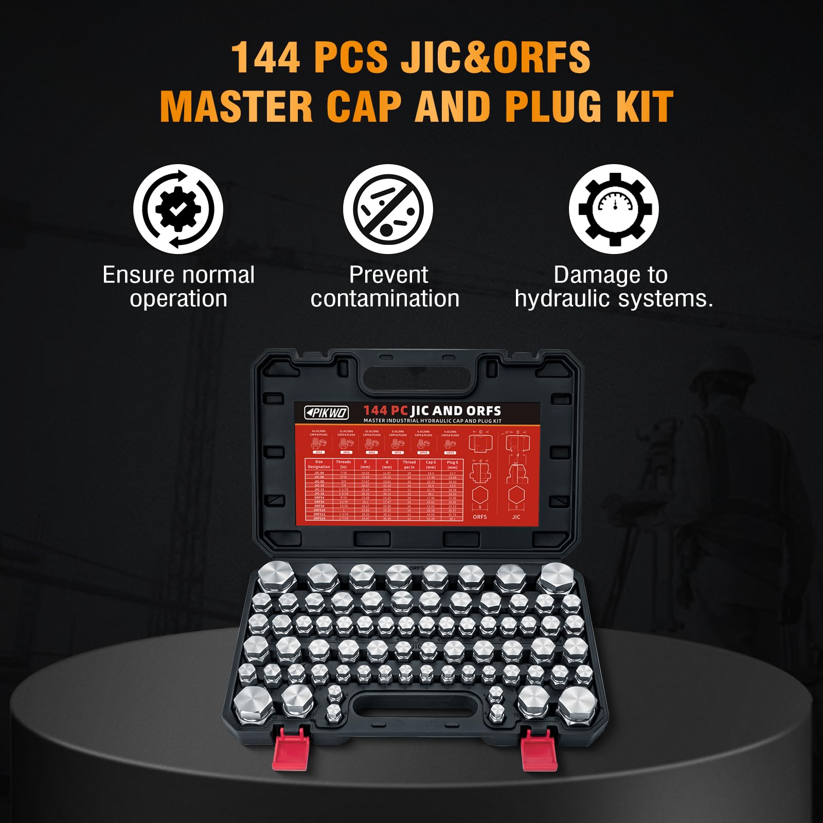 144-Piece JIC & ORFS Hydraulic Cap and Plug Kit - Industrial Hose, Tube & Pipe Fittings - Precision Threaded for ORFS & 37° Dash Sizes (4,6,8,10,12,16) - Ideal for Hydraulic System Maintenance & Fluid Line Protection