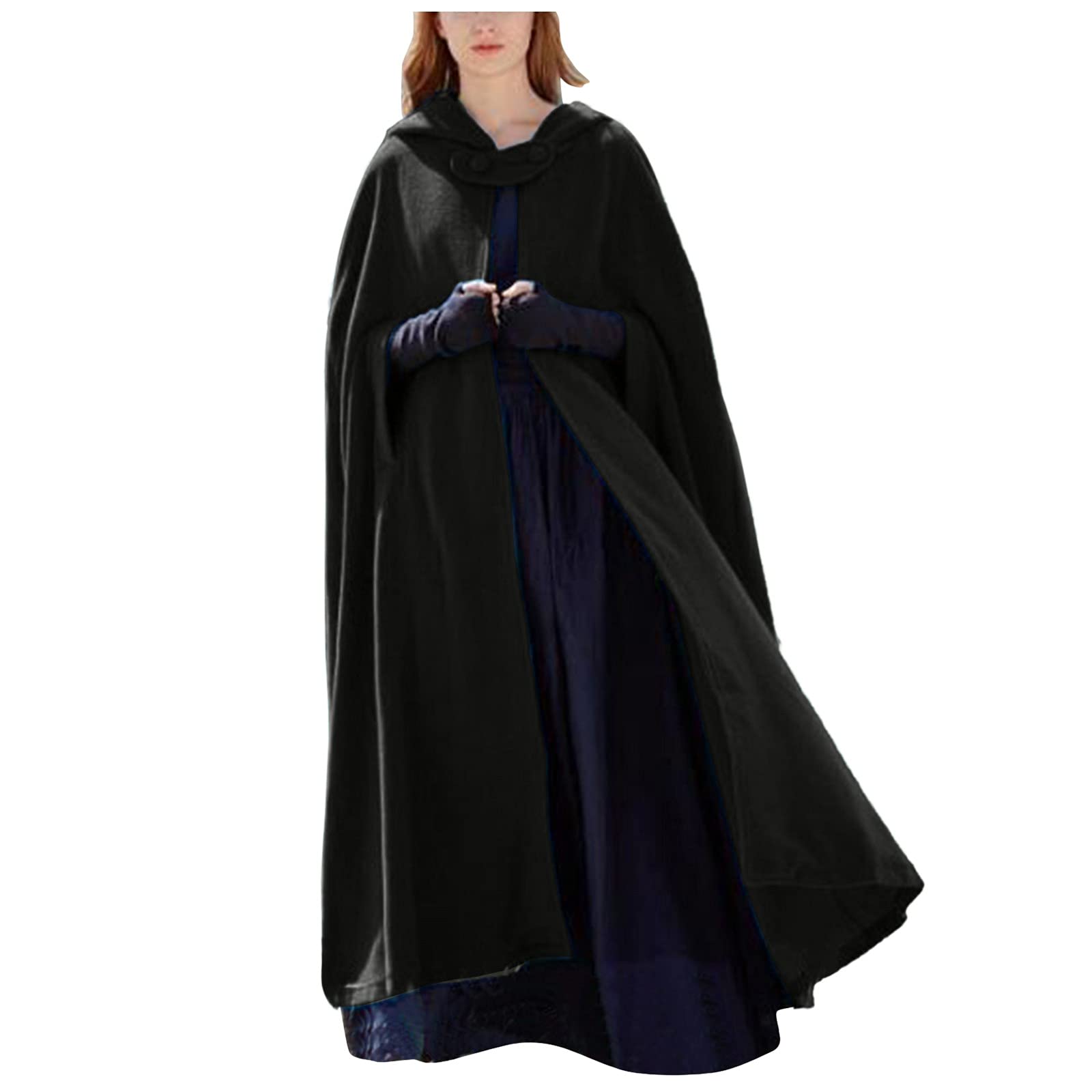 Vintage Hooded Wool Cloak for Women - Long Winter Cape Coat with Buttons | Warm Fashion Outerwear for Cold Weather, Outdoor Activities & Holiday Events