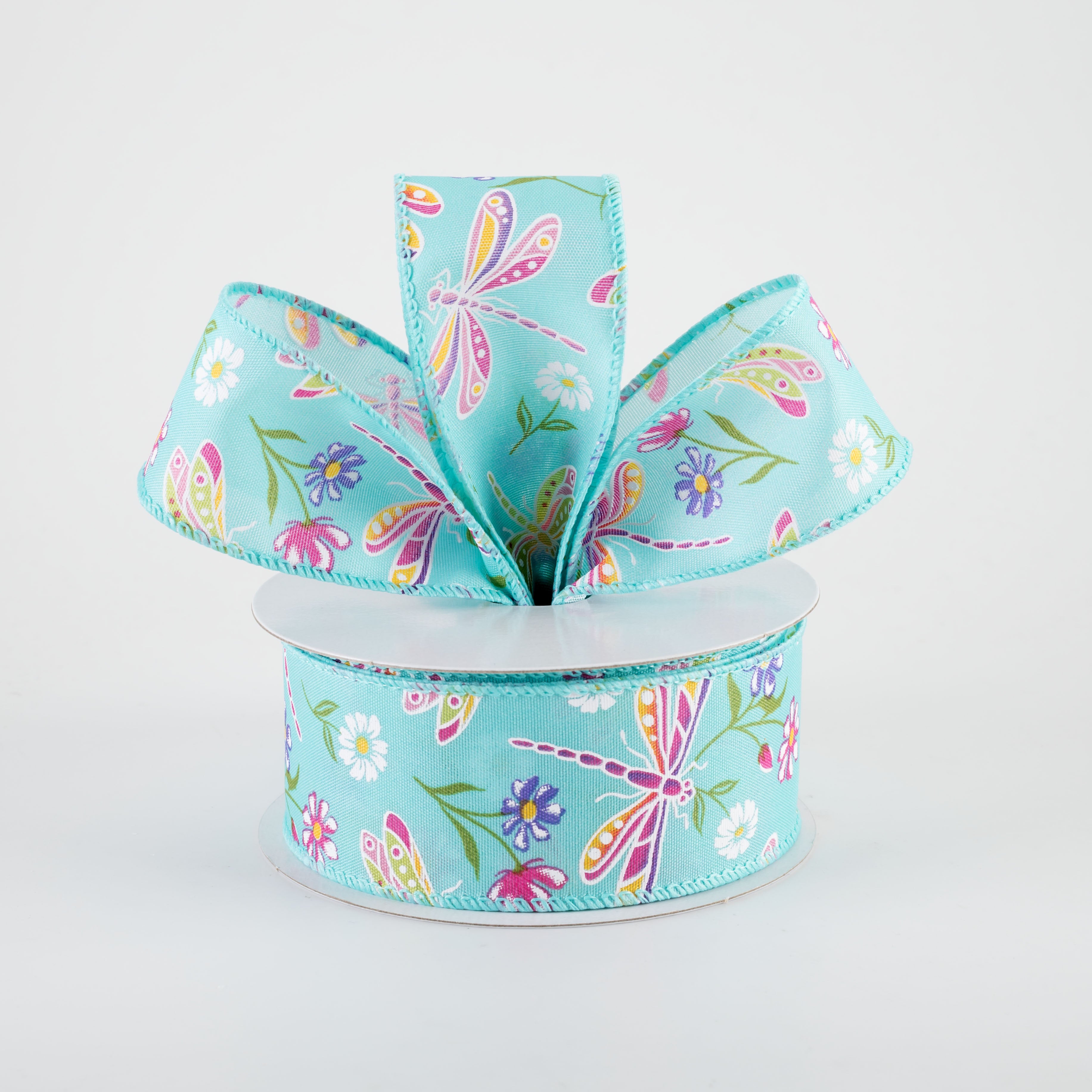 1.5 Inch Dragonflies & Flowers Ribbon - Teal Blue Decorative Craft Ribbon (10 Yards) for Gift Wrapping, Scrapbooking, DIY Crafts and Home Decor