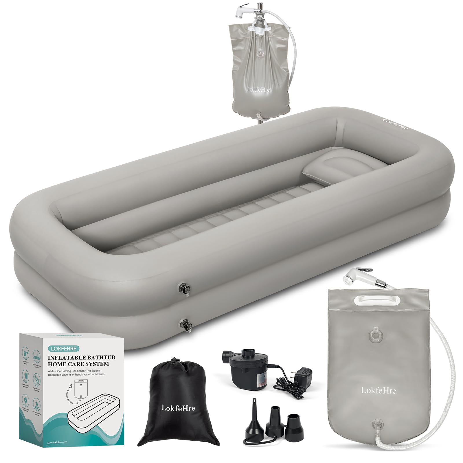Inflatable Bathtub for Elderly - Portable Shower Bath Basin Kit with Electric Air Pump, PVC Medical Bathtub for Bed Bathing & Full Body Wash - Lightweight & Easy to Use for Home Care & Hospital Use (Grey)