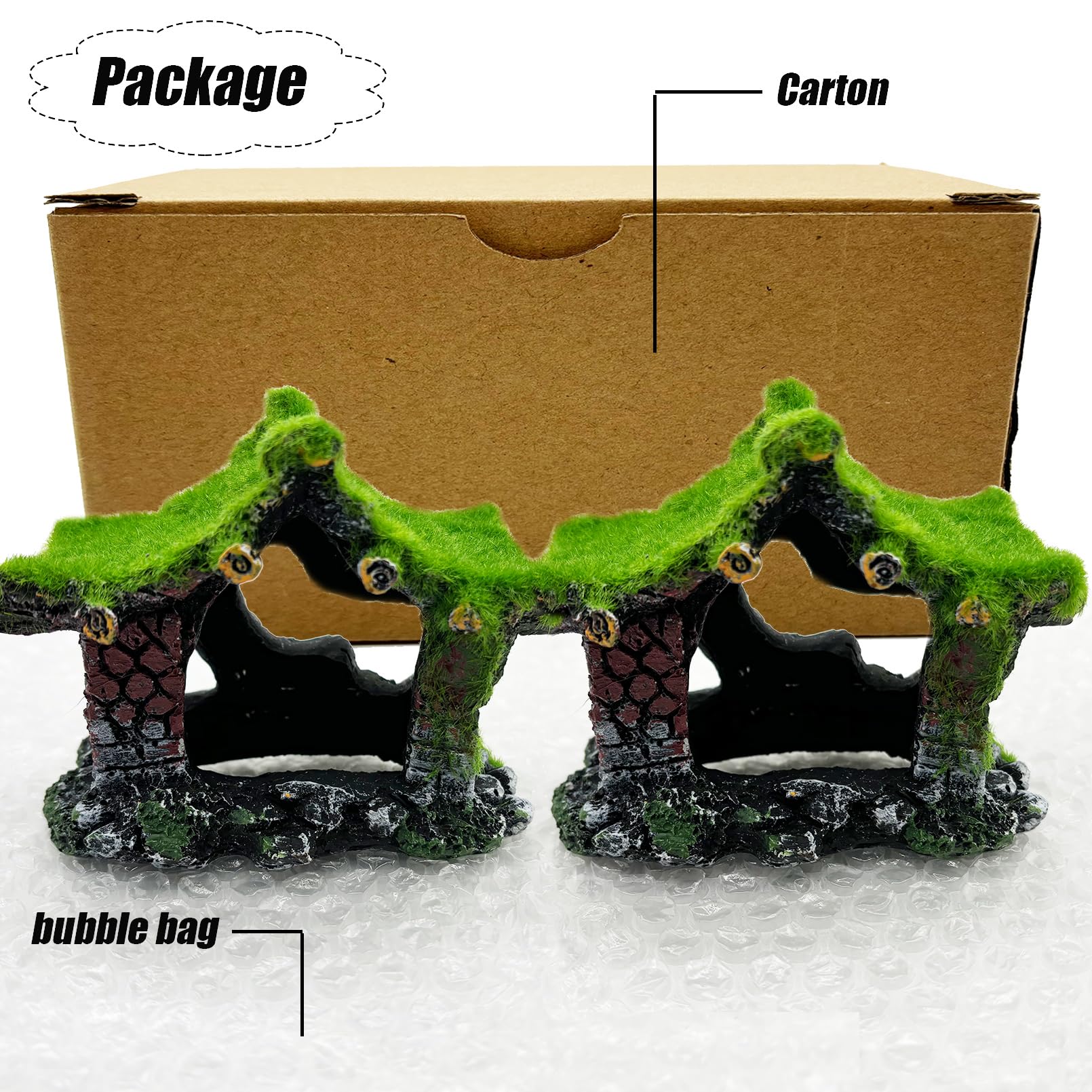 Betta Fish Hideout Cave - 2Pcs Resin Aquarium Decorations with Hollow Design for Shrimp, Moss & Small Fish - Perfect for Betta Tanks, Terrariums & Aquatic Habitats