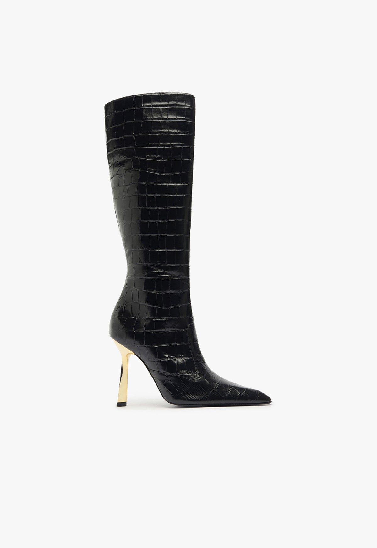 Ciara Crocodile Embossed Leather Boots for Women - High Heel Fashion Boots (Style S2199700020003) | Perfect for Evening Parties, Office Wear & Winter Outfits
