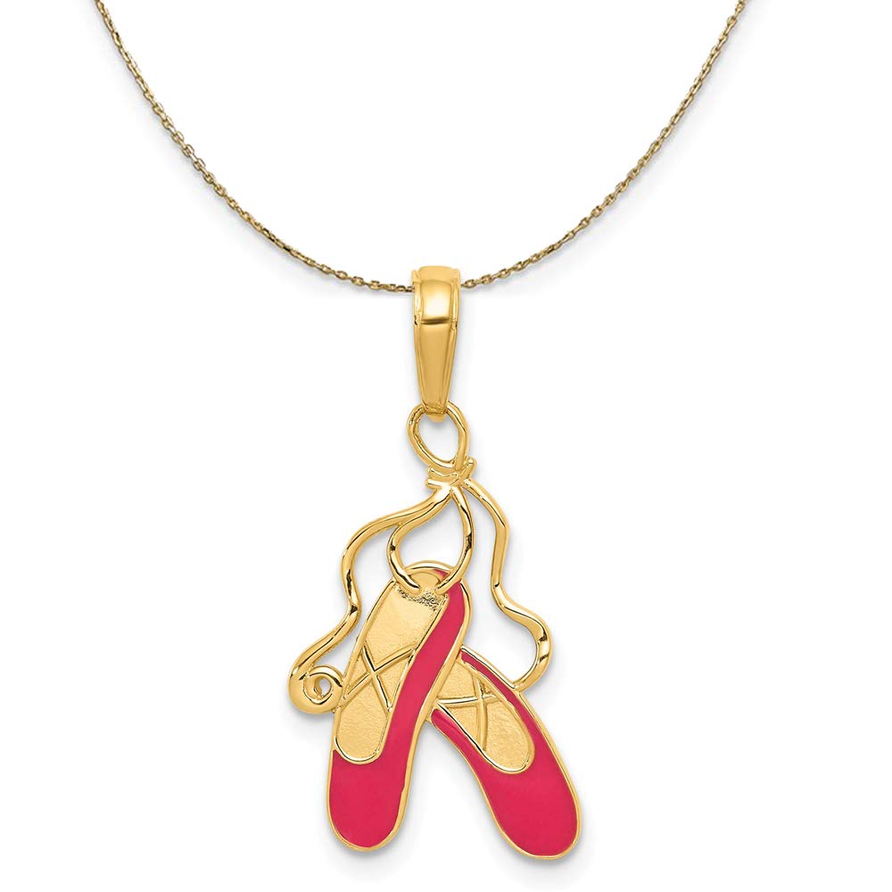 14k Yellow Gold Pink Ballet Slippers Enamel Necklace - Elegant Jewelry Gift for Dancers, Ballerinas & Ballet Lovers - Perfect for Performances, Recitals & Special Occasions