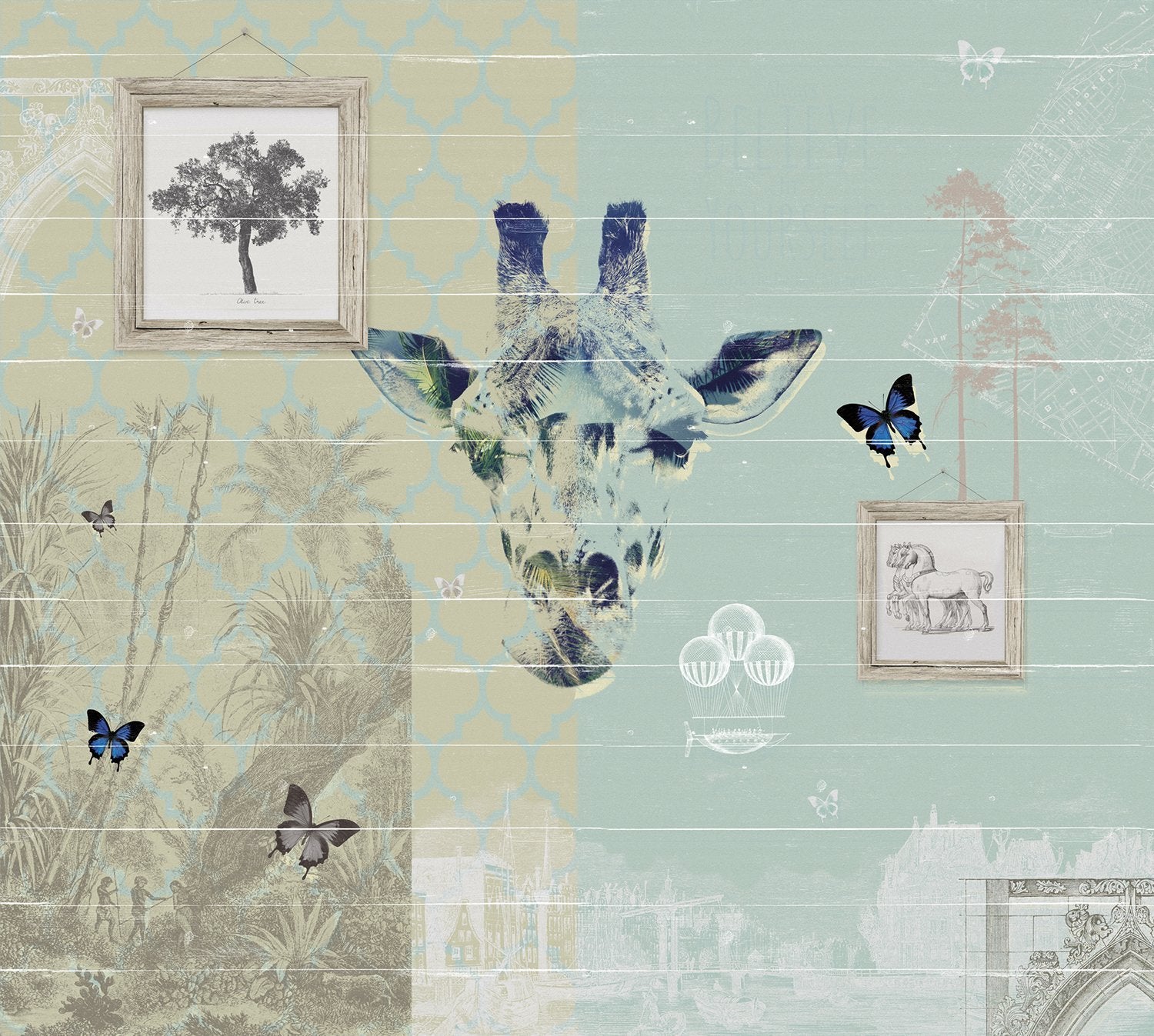 Giraffe Collage Mural Wallpaper M9221 - Self-Adhesive Removable Wall Decal for Nursery, Kids Room & Home Decor - Jungle Safari Theme Peel and Stick Wallpaper Sample