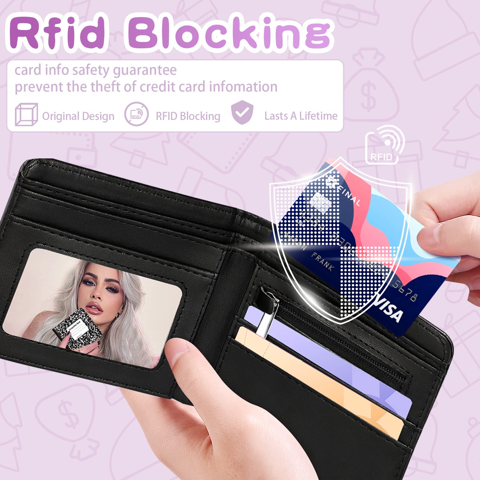 Stylish Cow Print Leather Bifold Wallet for Women & Girls - RFID Blocking Credit Card Holder with Coin Pocket - Slim Minimalist Wallet for Teens (Perfect for School, Travel, and Everyday Use)