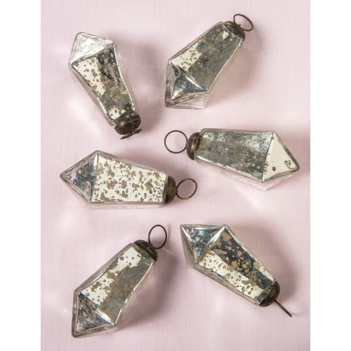 3 Pack Silver Kayla Mercury Glass Teardrop Ornaments - Elegant Christmas Tree Decorations for Holiday Home Decor, Party & Gift Giving