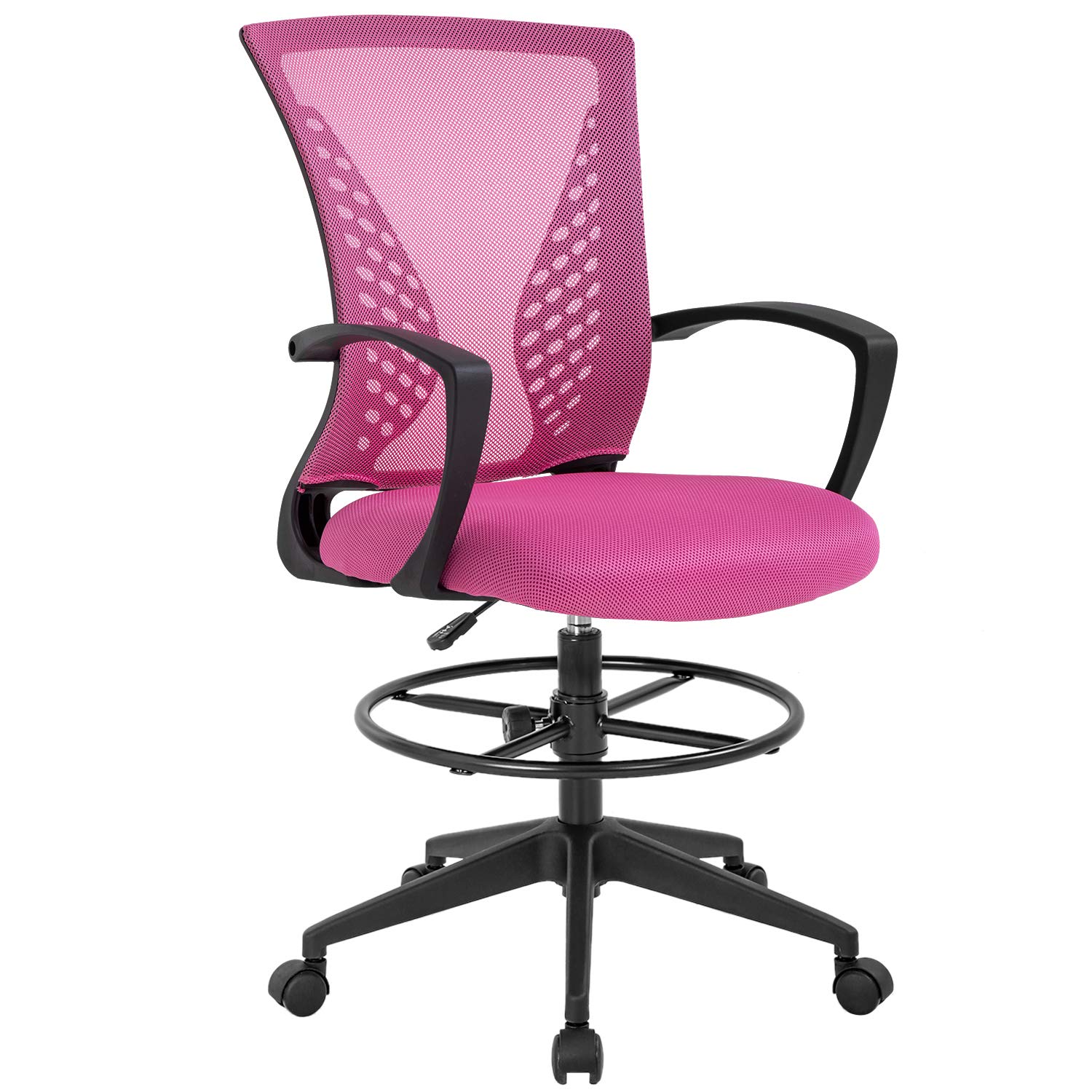 Ergonomic Adjustable Height Drafting Chair - Mesh Office Chair with Lumbar Support & Foot Ring for Standing Desk, Computer Work & Reception Areas - Perfect for Architects, Designers & Long Work Sessions