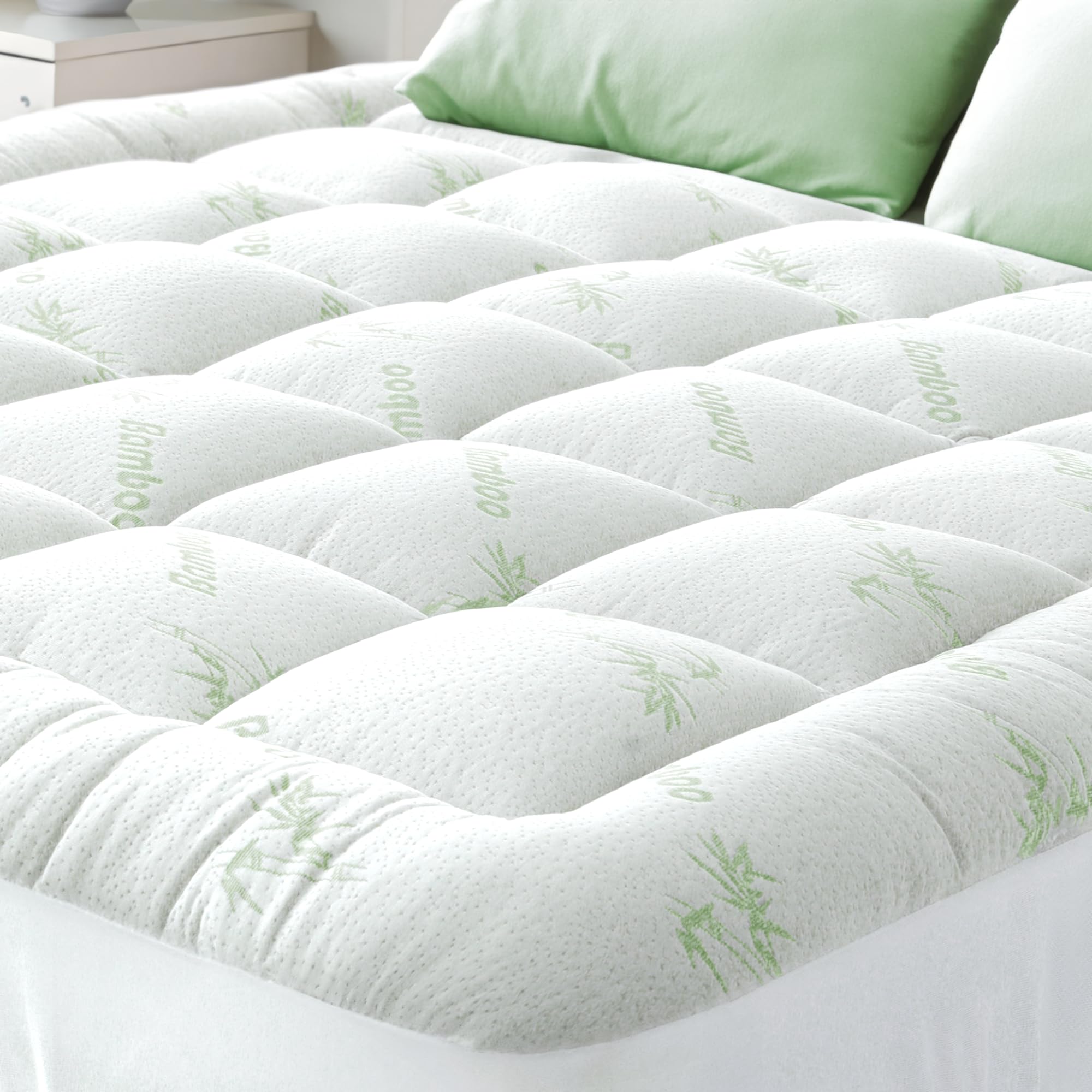 Ultra Soft Full XL Bamboo Viscose Mattress Topper - Cooling Pillow Top Pad for Back Pain Relief, Hot Sleepers & Temperature Regulation - Perfect for Bedroom, Guest Room & Dorm Use