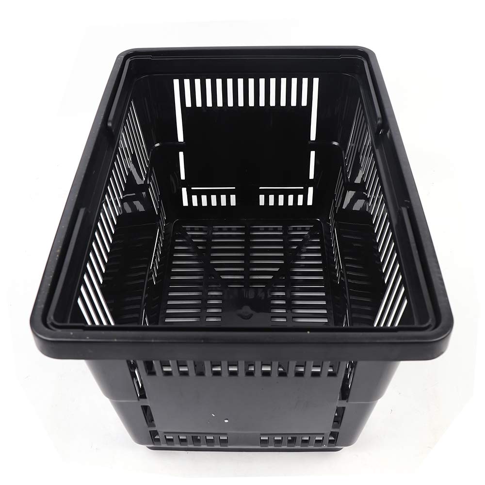 Black Mesh Shopping Baskets with Handles - 28L Portable Plastic Basket Set (12-Pack) - Durable Retail & Supermarket Storage Solution for Groceries, Laundry, or Home Organization