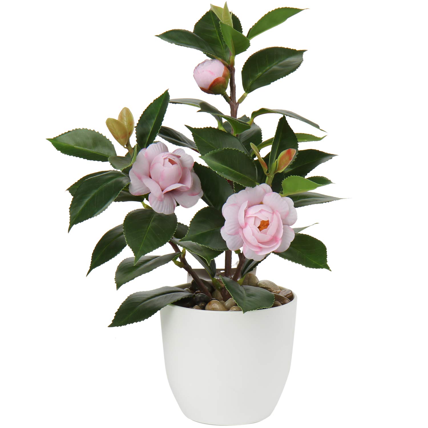 Briful Mini Camellia Artificial Potted Plants - Small Faux Plastic Flowers with Vase for Home, Office, Desk Decor | Perfect for Kitchen, Garden & Indoor Spaces