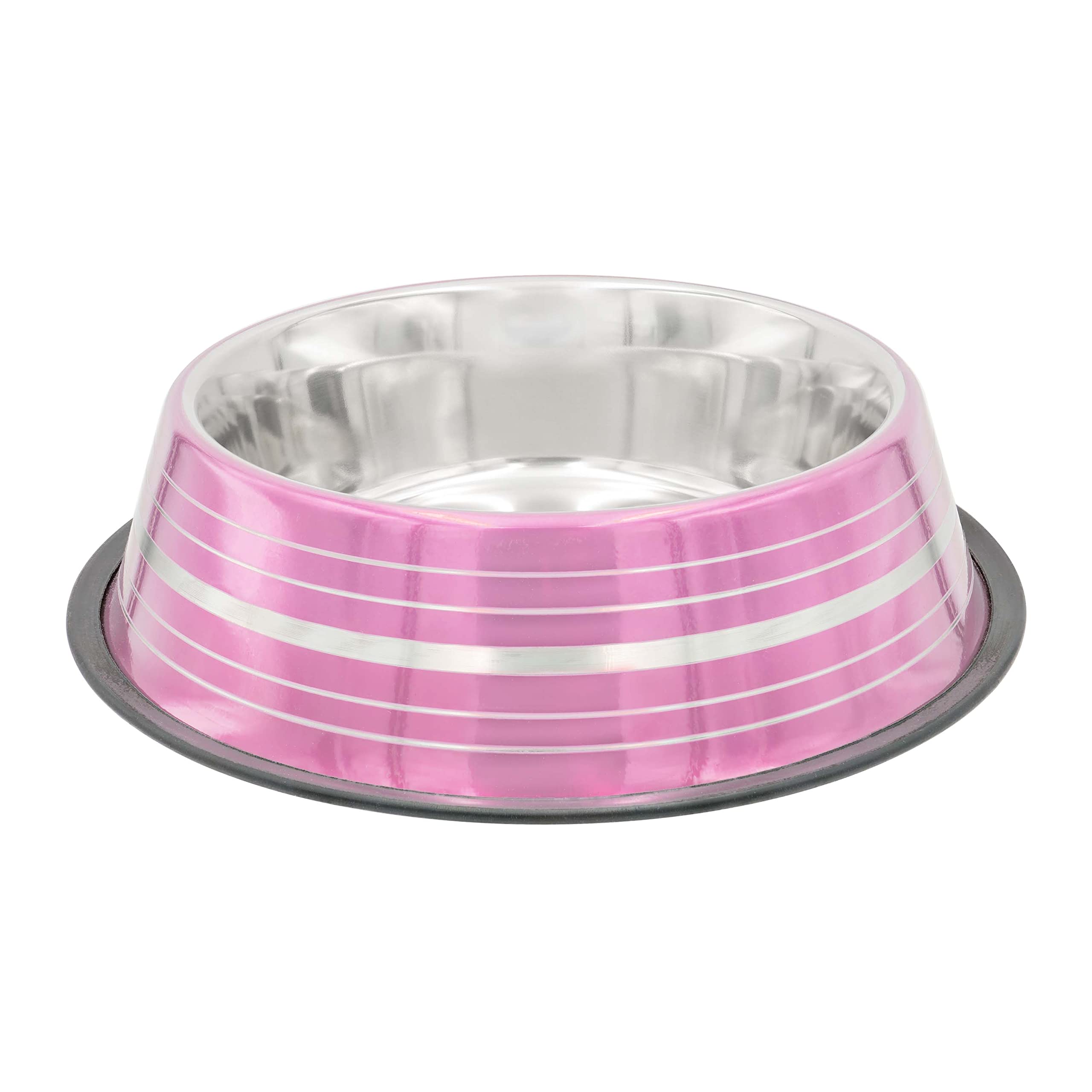 Premium Stainless Steel Non-Slip Dog Bowl with Rubber Base - Fuzzy Puppy Design for Large & Small Dogs | Durable Pet Food & Water Dish for Indoor/Outdoor Use - The Samus Gravity Pink Medium (FB-Pink-16)