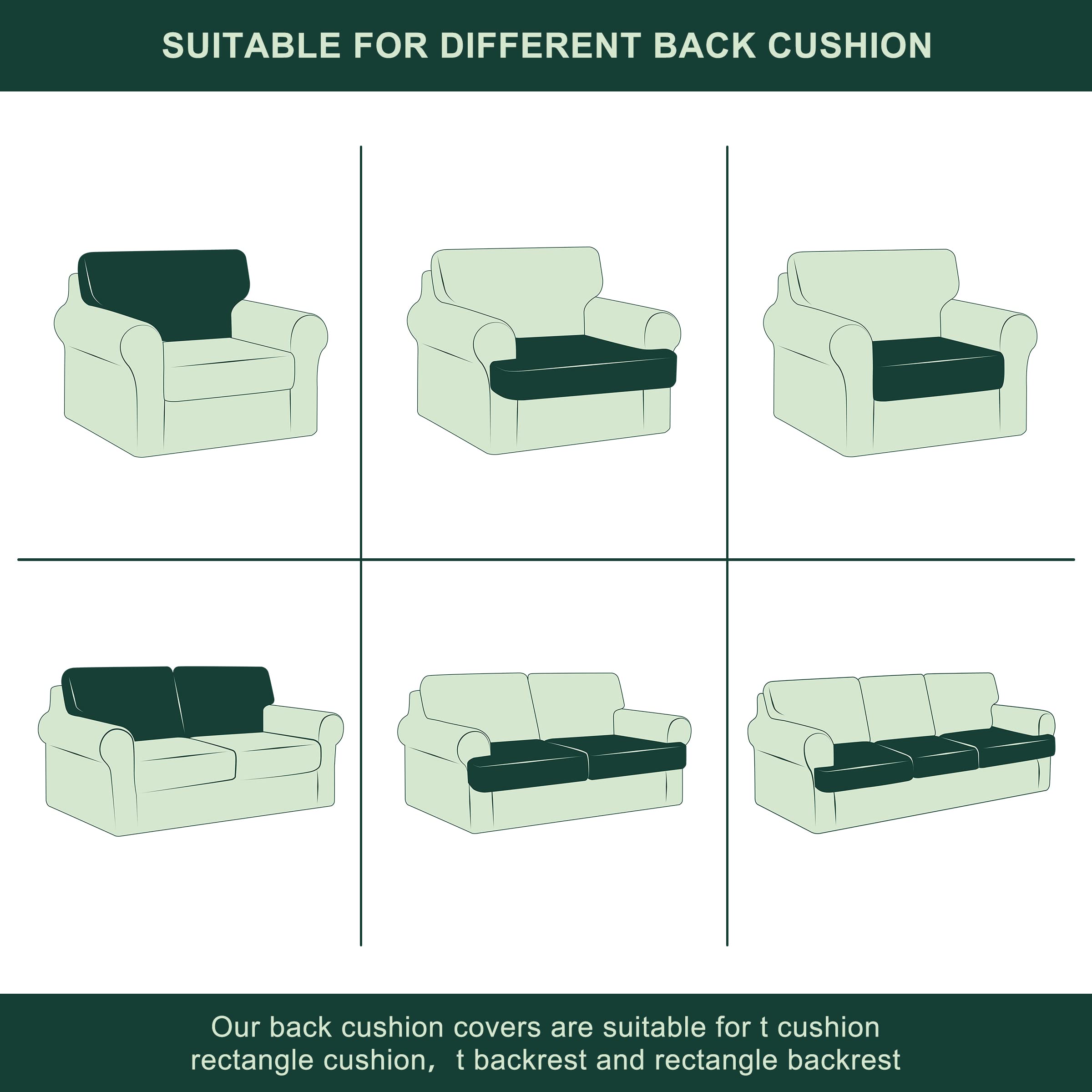 CHUN YI Stretch Houndstooth Sofa Cushion Cover - Reversible Slipcover for Armchair, Loveseat & Couch Backrest - Premium Checkered Swallow Grid Fabric (Dark Grey, T-Left) - Perfect for Living Room, Office & Home Decor
